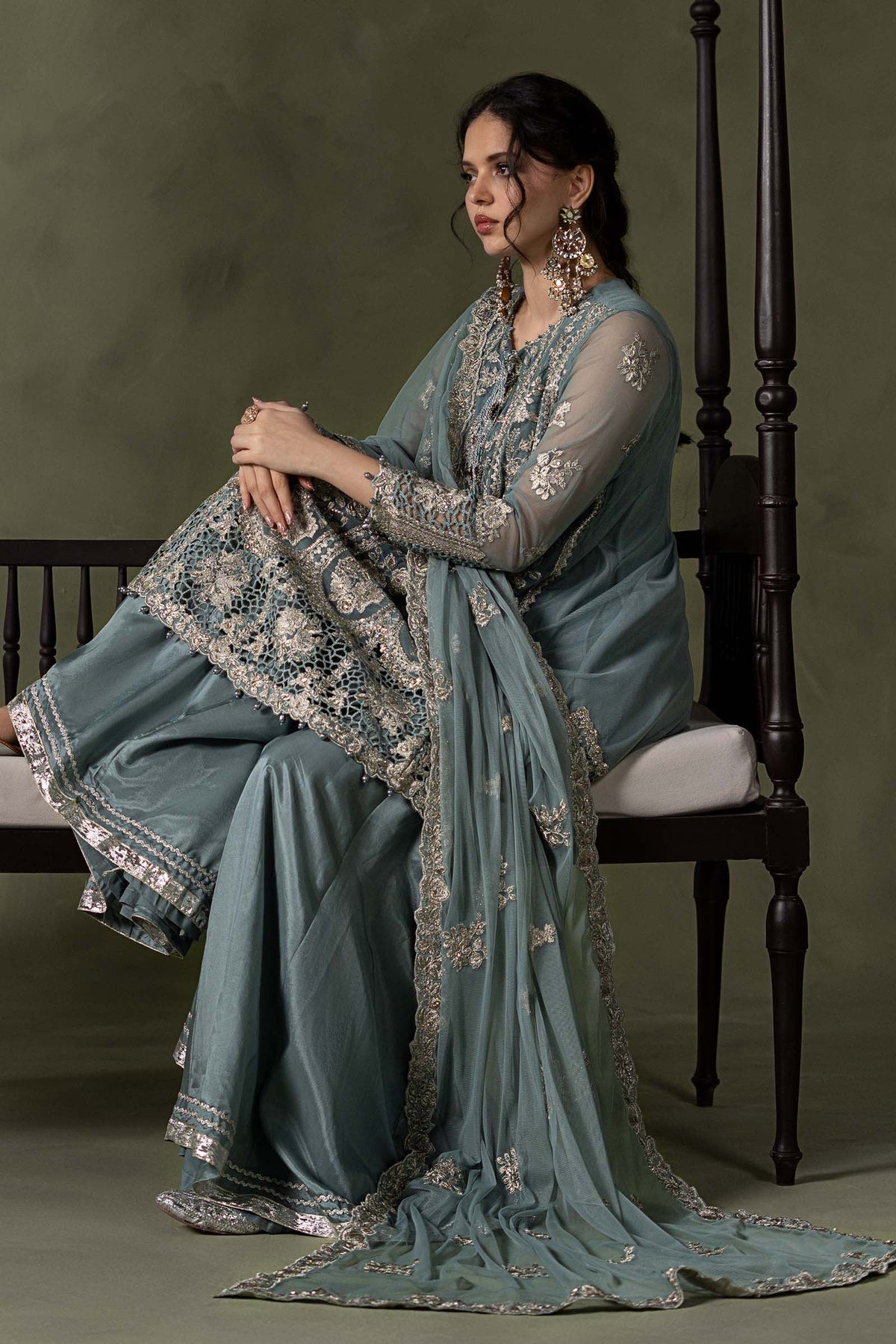 3 Piece Embroidered Net Suit