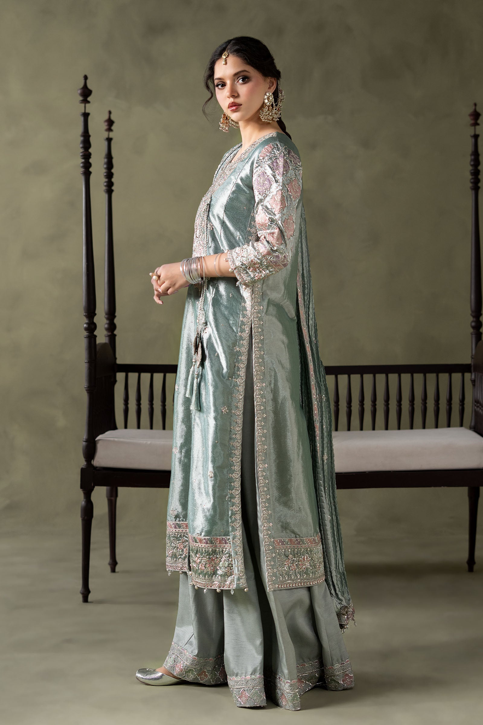 3 Piece Embroidered Zari Tissue Suit