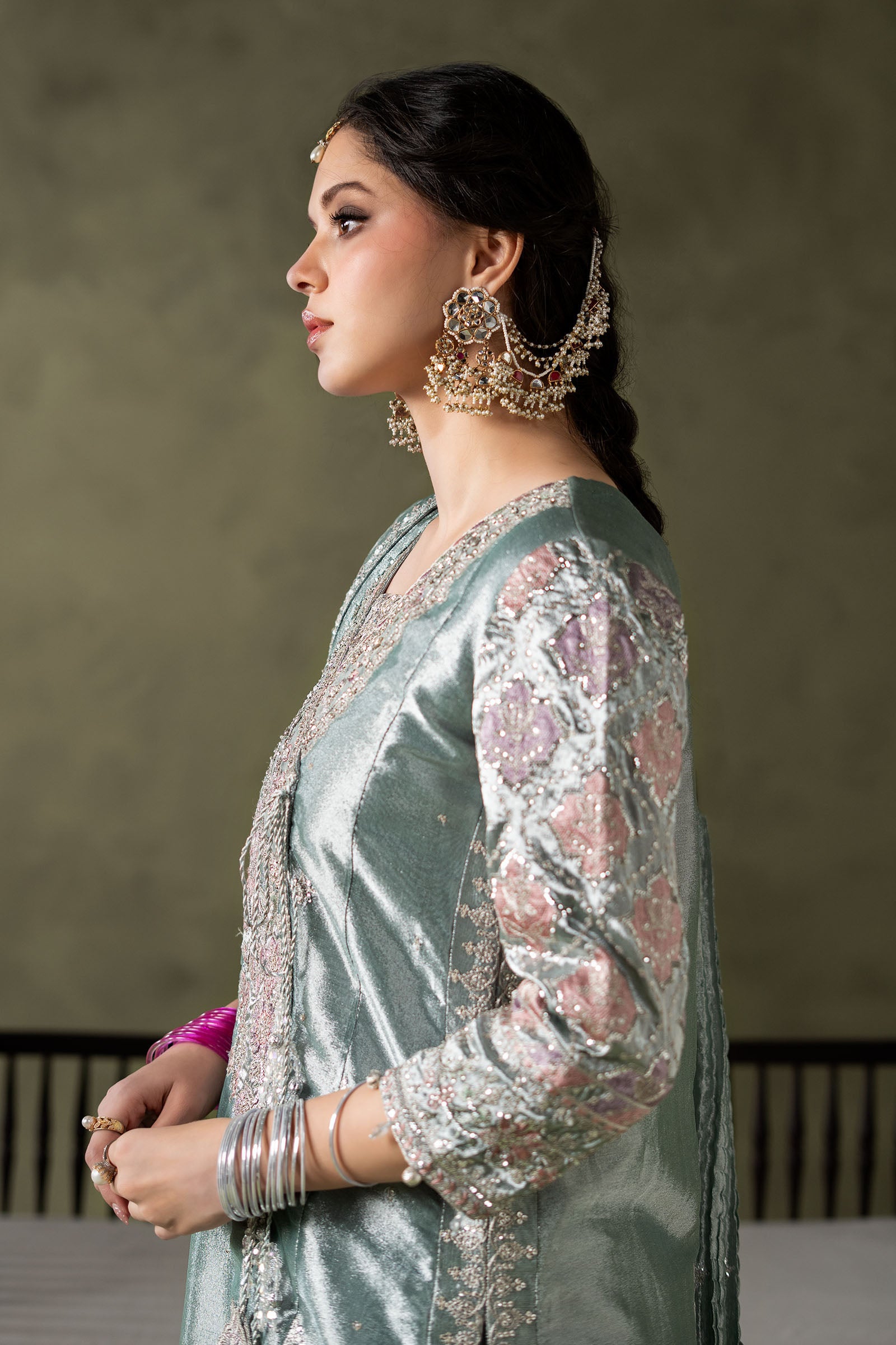 3 Piece Embroidered Zari Tissue Suit