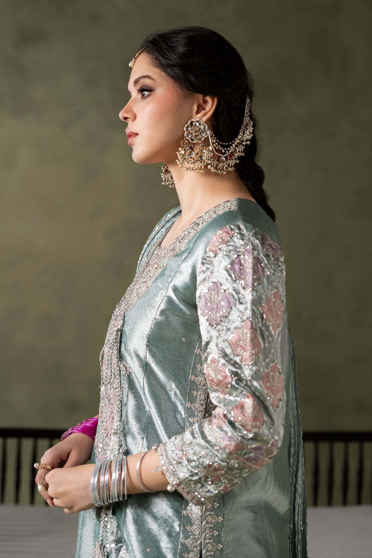 3 Piece Embroidered Zari Tissue Suit
