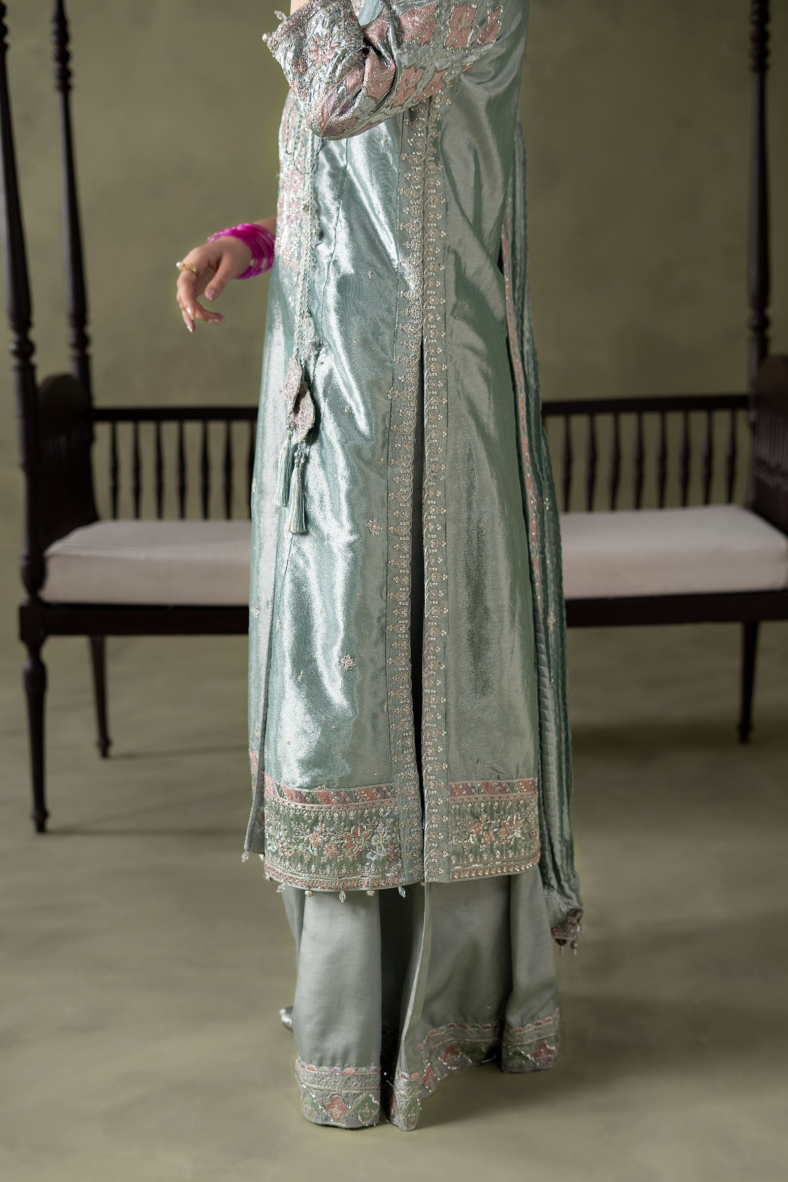 3 Piece Embroidered Zari Tissue Suit