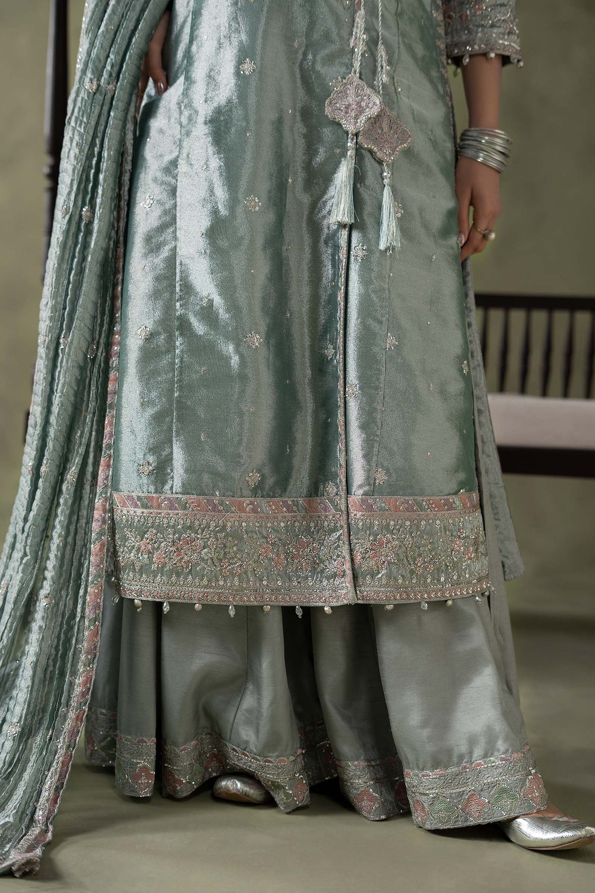 3 Piece Embroidered Zari Tissue Suit