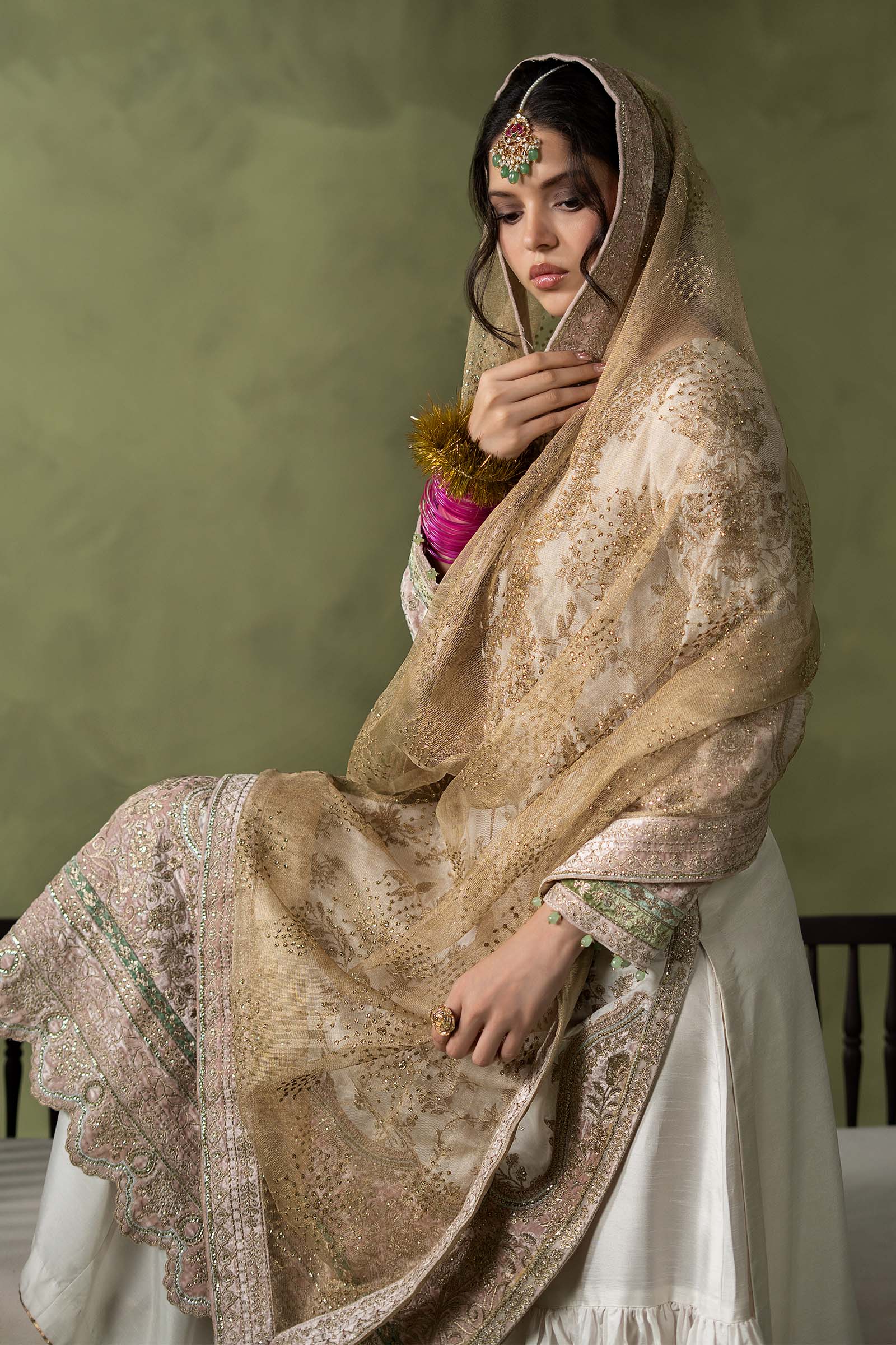 3 Piece Embroidered Raw Silk Suit