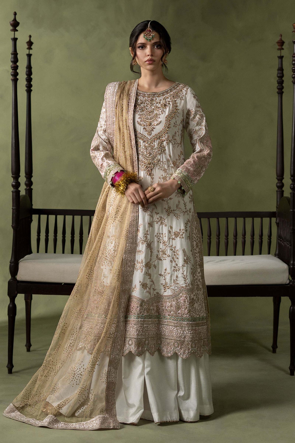 3 Piece Embroidered Raw Silk Suit