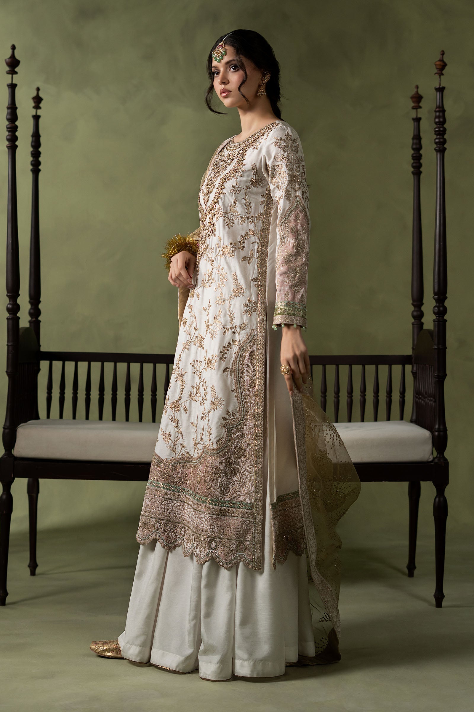 3 Piece Embroidered Raw Silk Suit