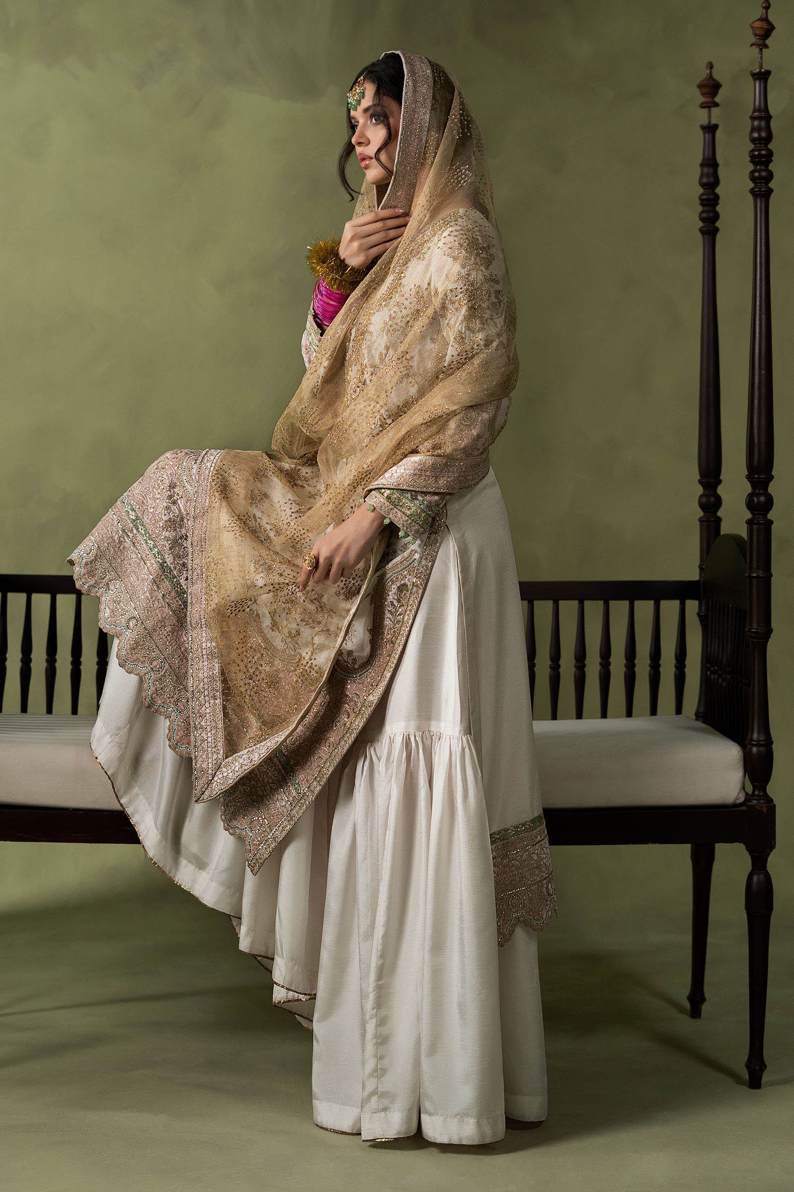 3 Piece Embroidered Raw Silk Suit