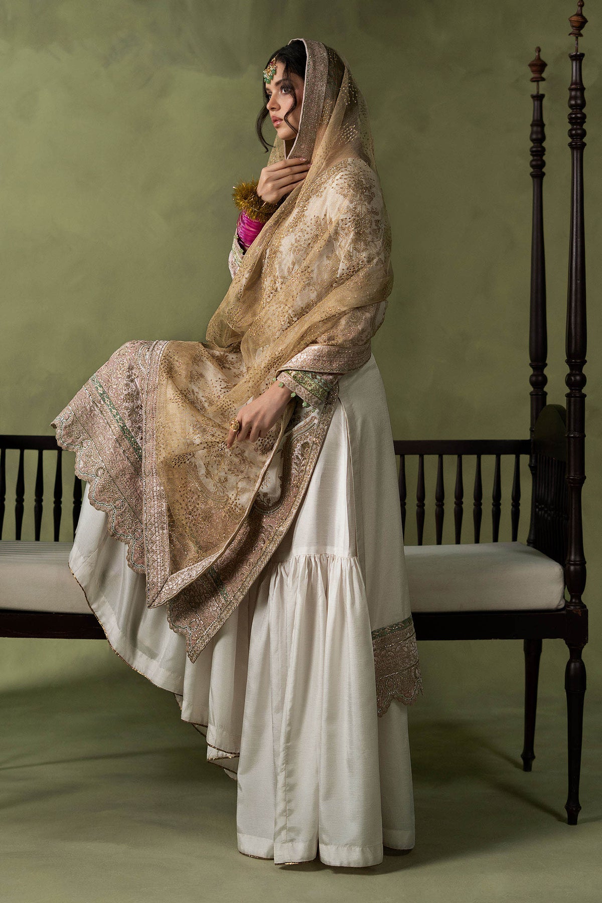 3 Piece Embroidered Raw Silk Suit