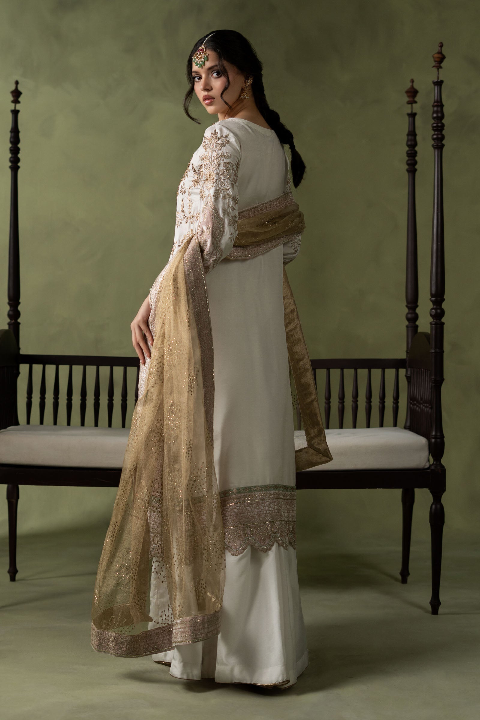 3 Piece Embroidered Raw Silk Suit