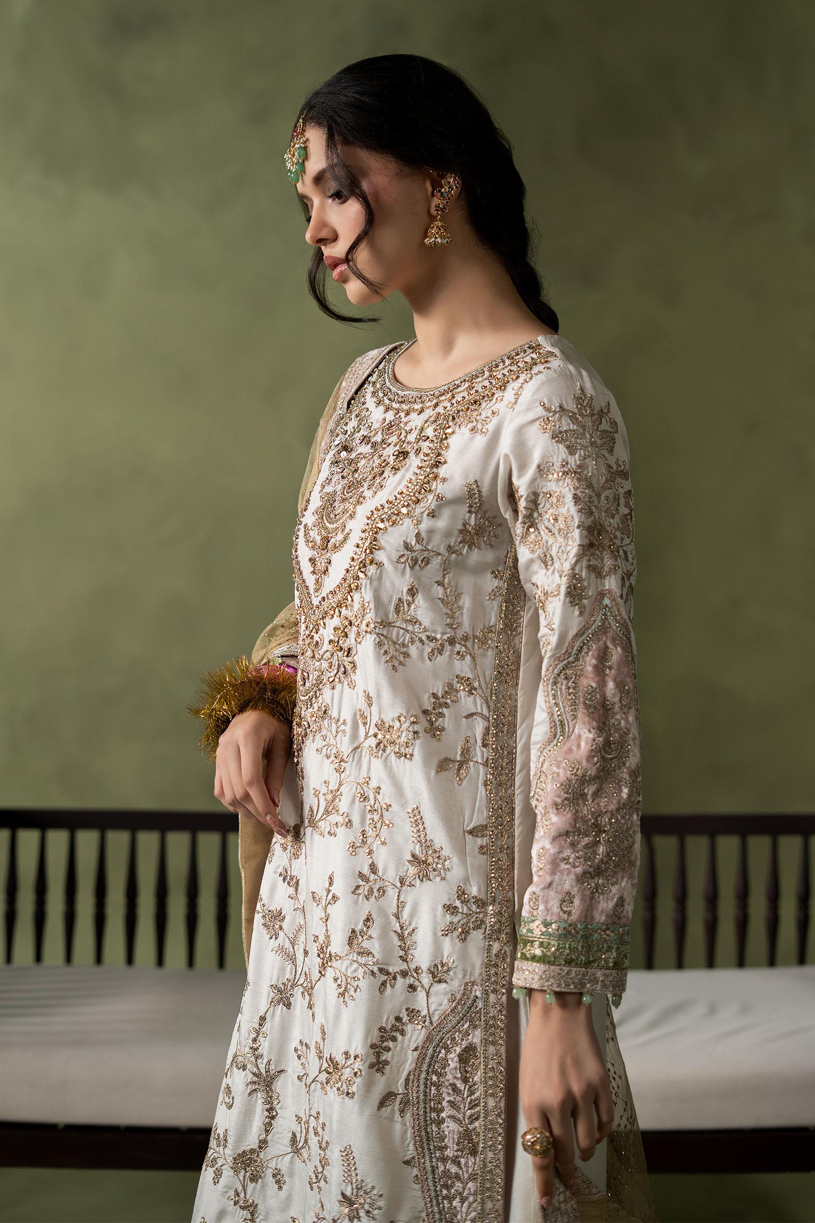 3 Piece Embroidered Raw Silk Suit