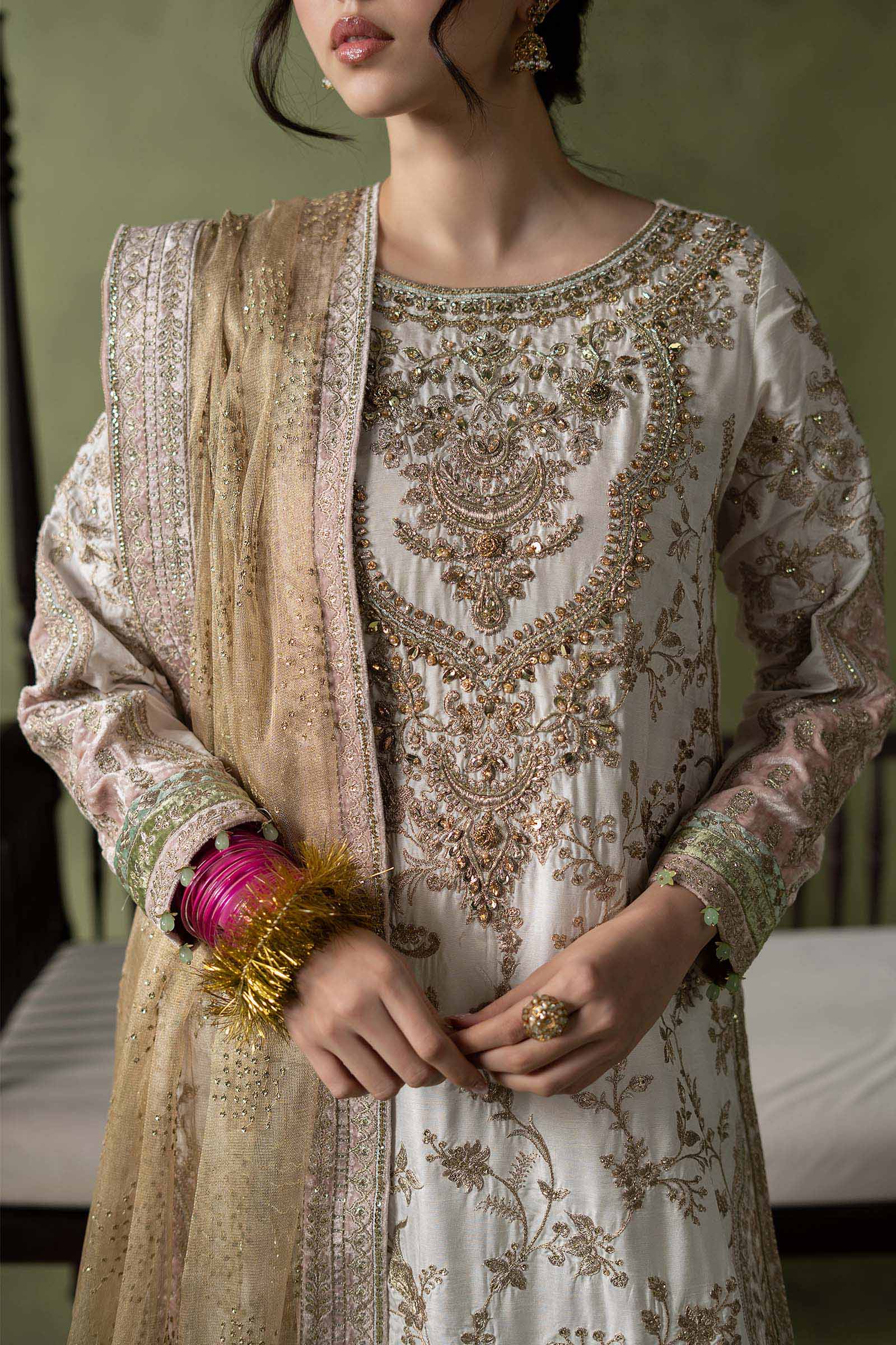 3 Piece Embroidered Raw Silk Suit