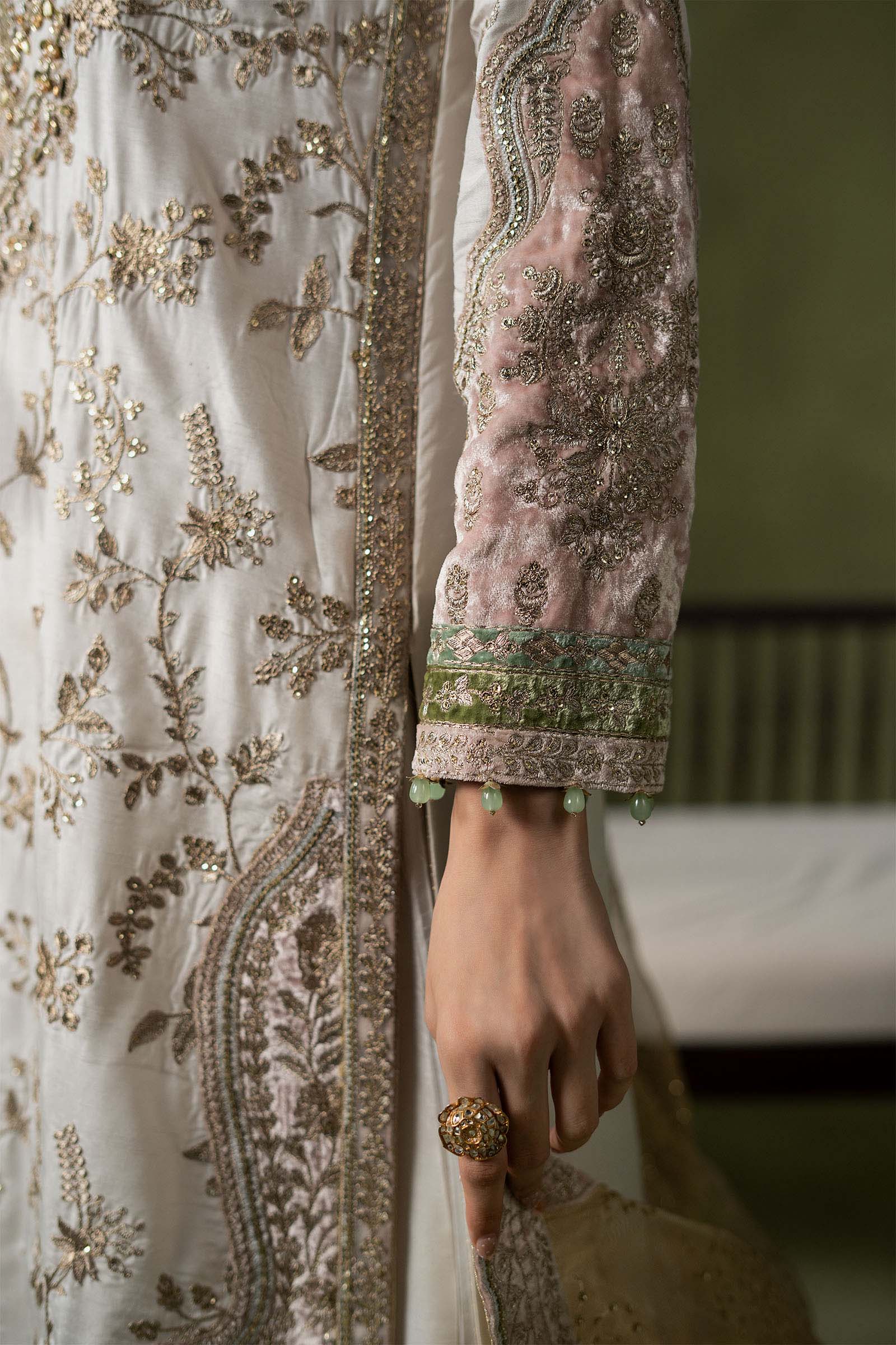 3 Piece Embroidered Raw Silk Suit