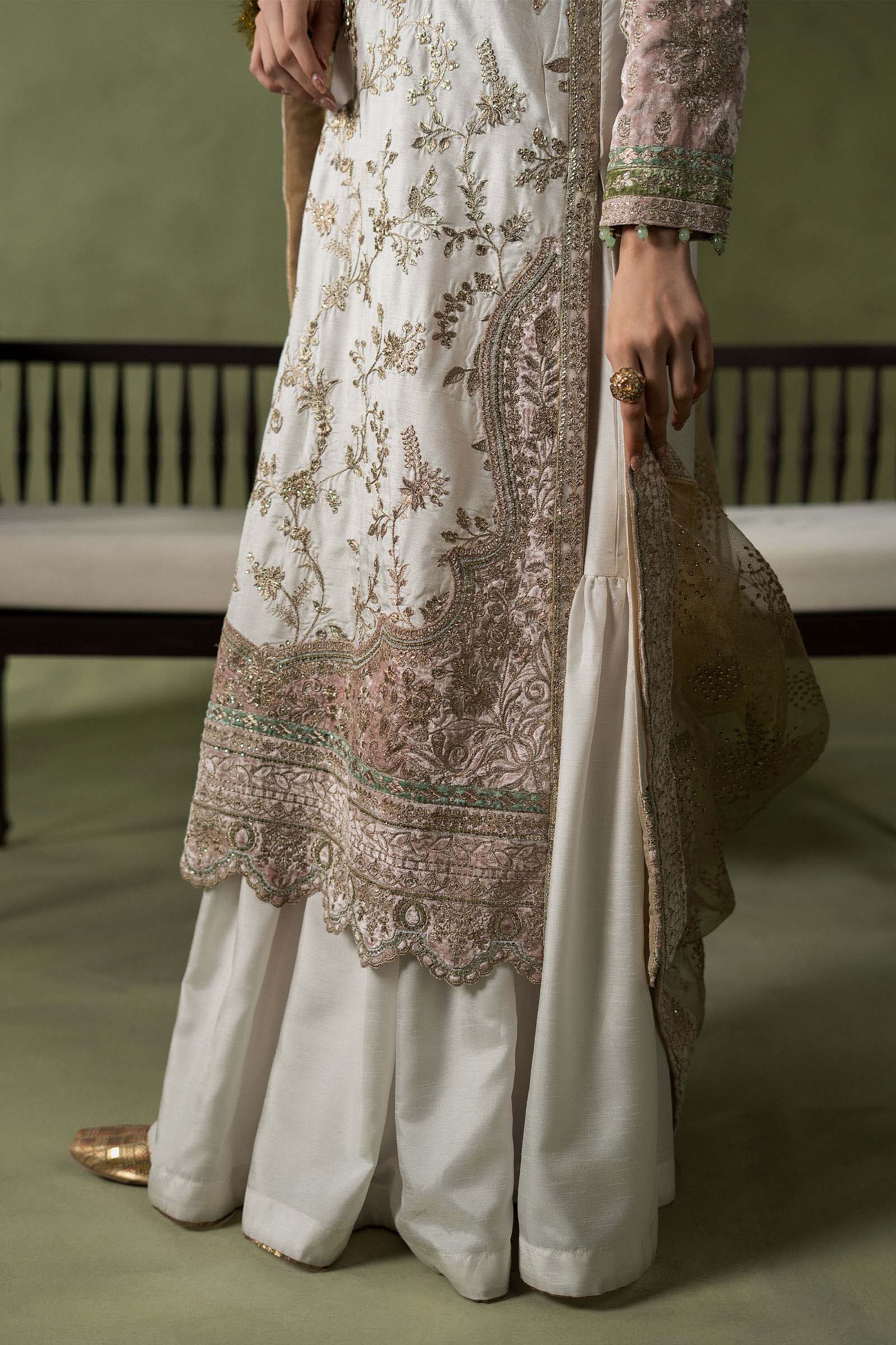 3 Piece Embroidered Raw Silk Suit