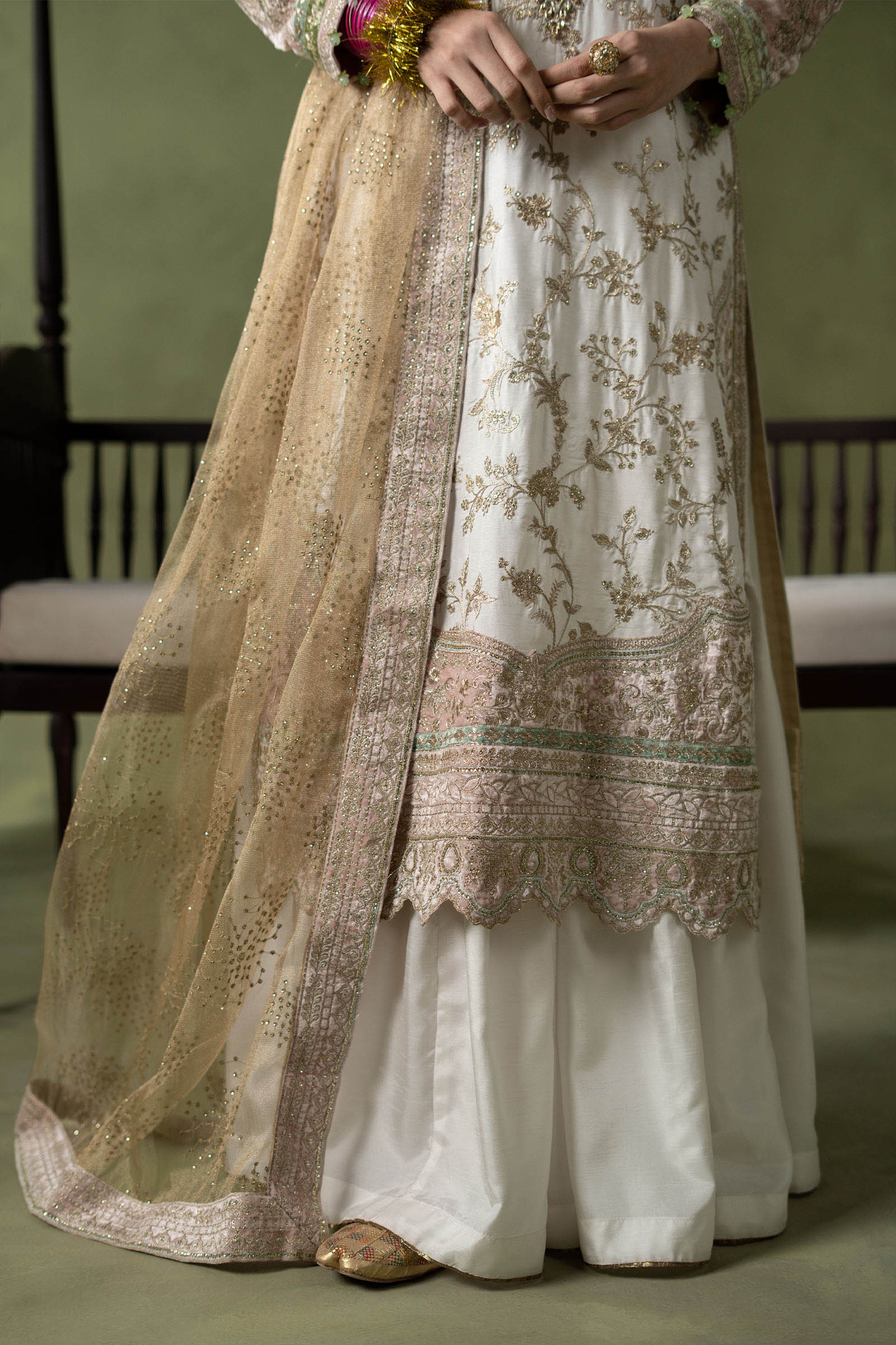 3 Piece Embroidered Raw Silk Suit