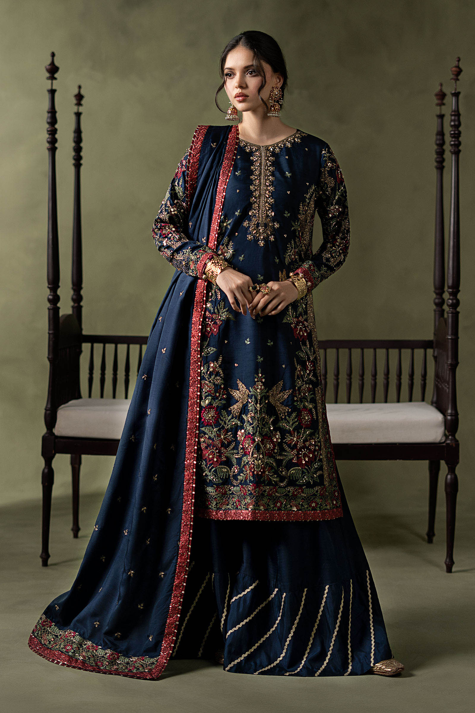 3 Piece Embellished Raw Silk Suit