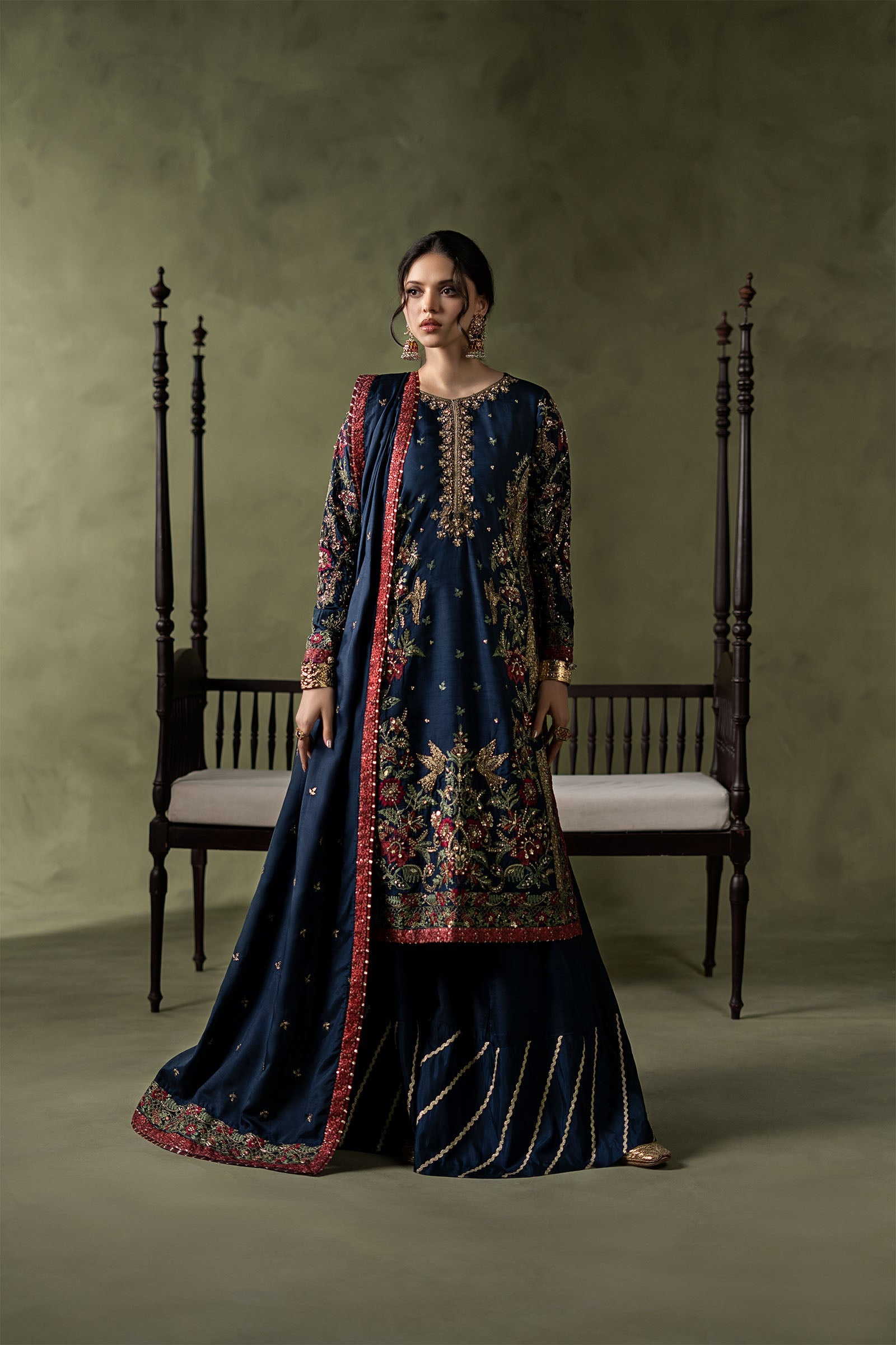 3 Piece Embellished Raw Silk Suit