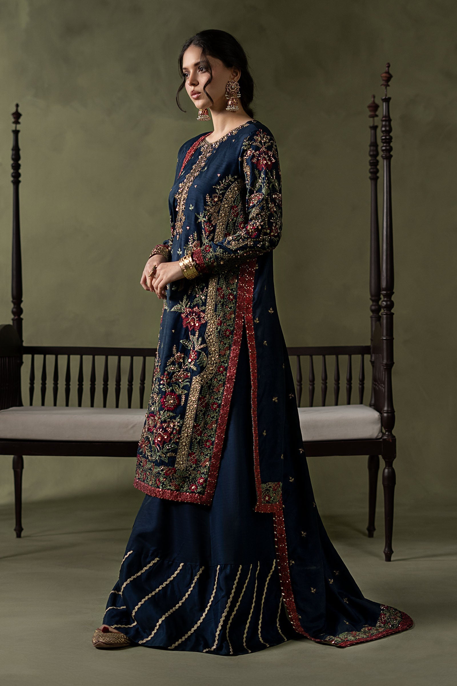 3 Piece Embellished Raw Silk Suit