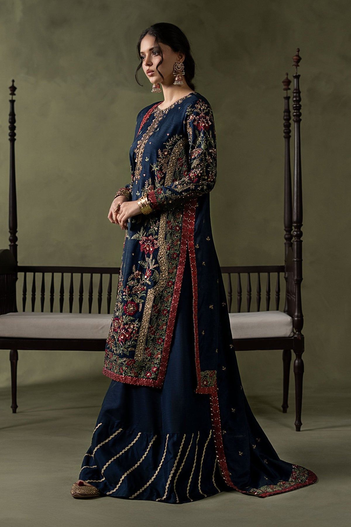 3 Piece Embellished Raw Silk Suit