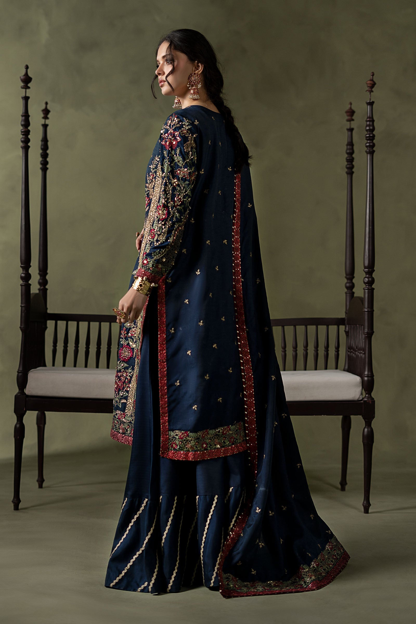 3 Piece Embellished Raw Silk Suit