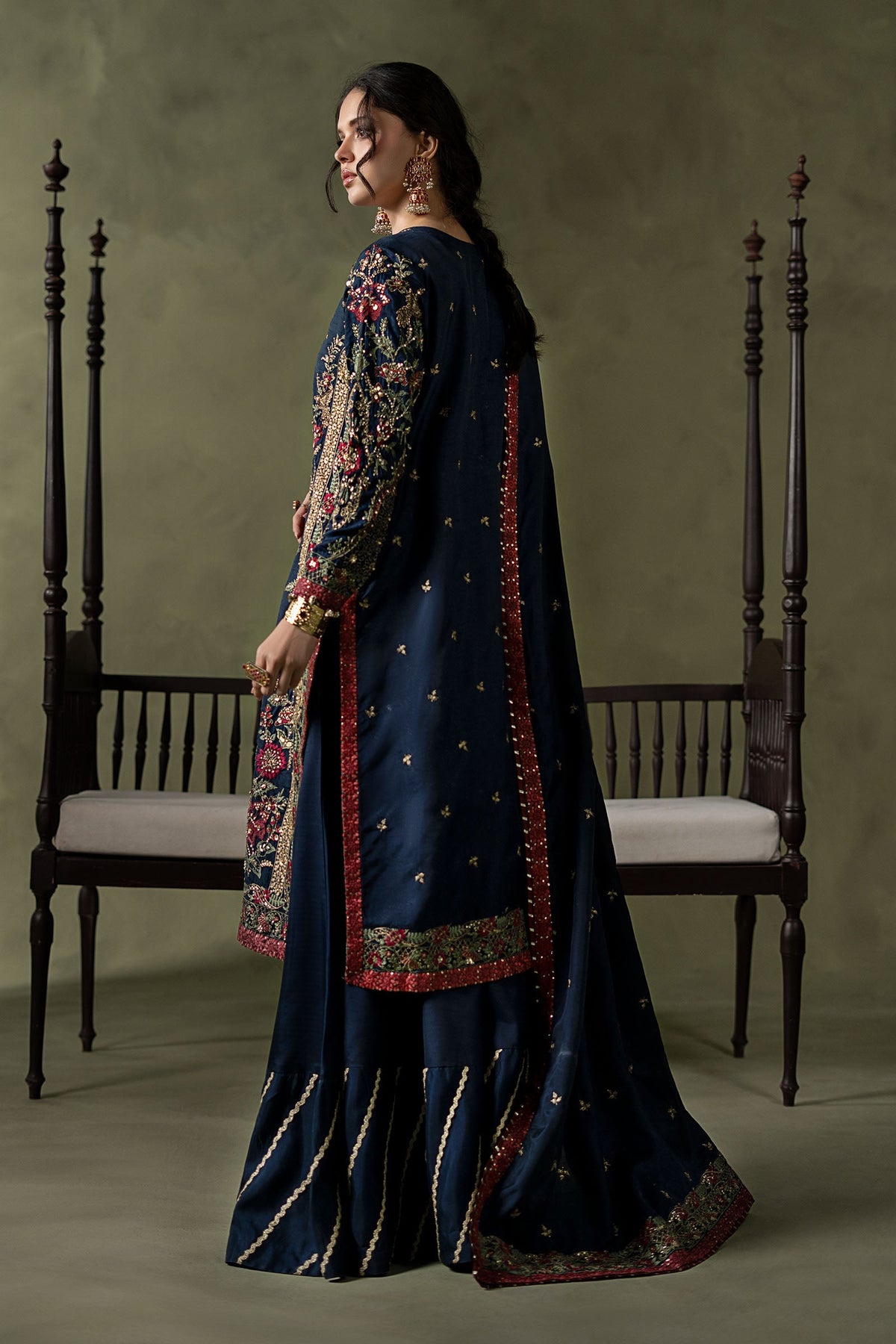 3 Piece Embellished Raw Silk Suit