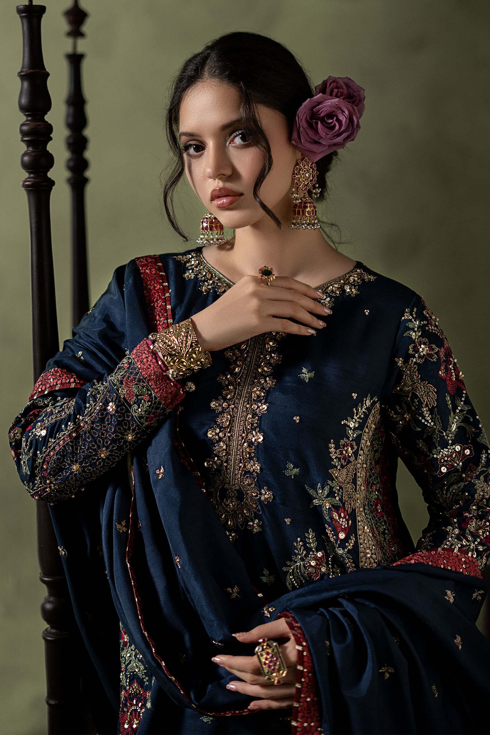 3 Piece Embellished Raw Silk Suit