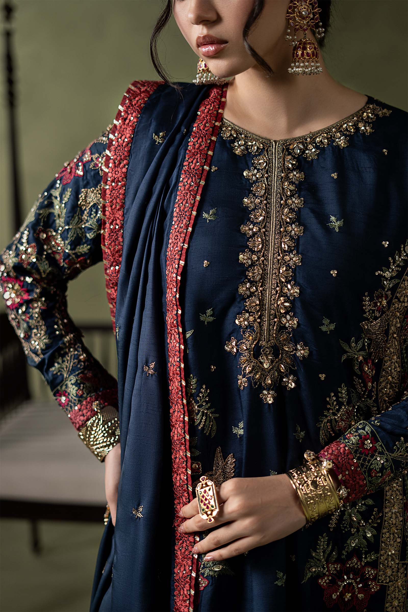 3 Piece Embellished Raw Silk Suit