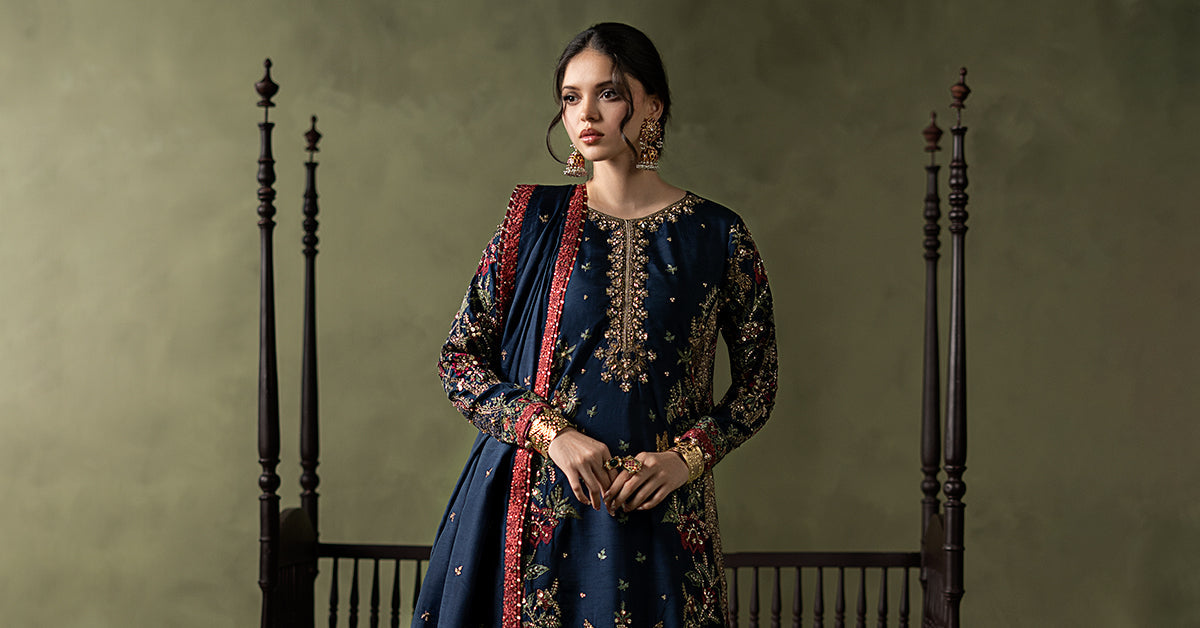 3 Piece Embellished Raw Silk Suit