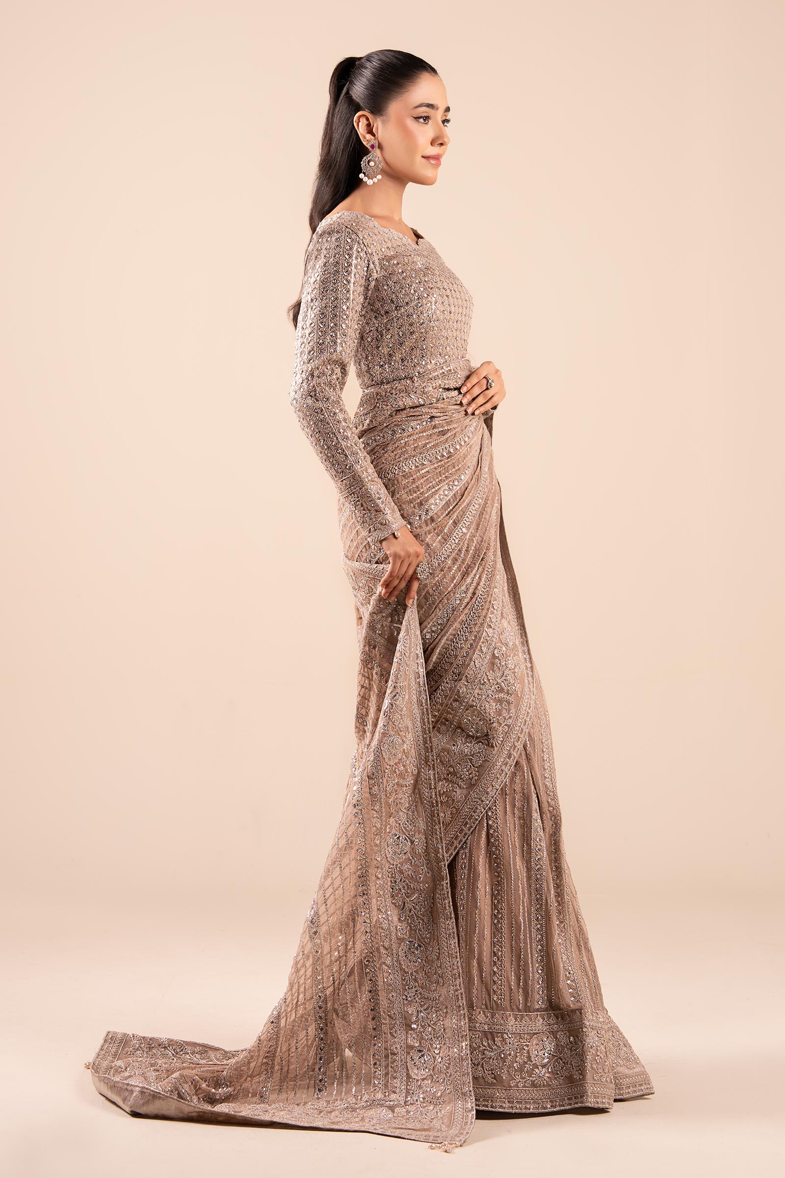 Embroidered Net Saree