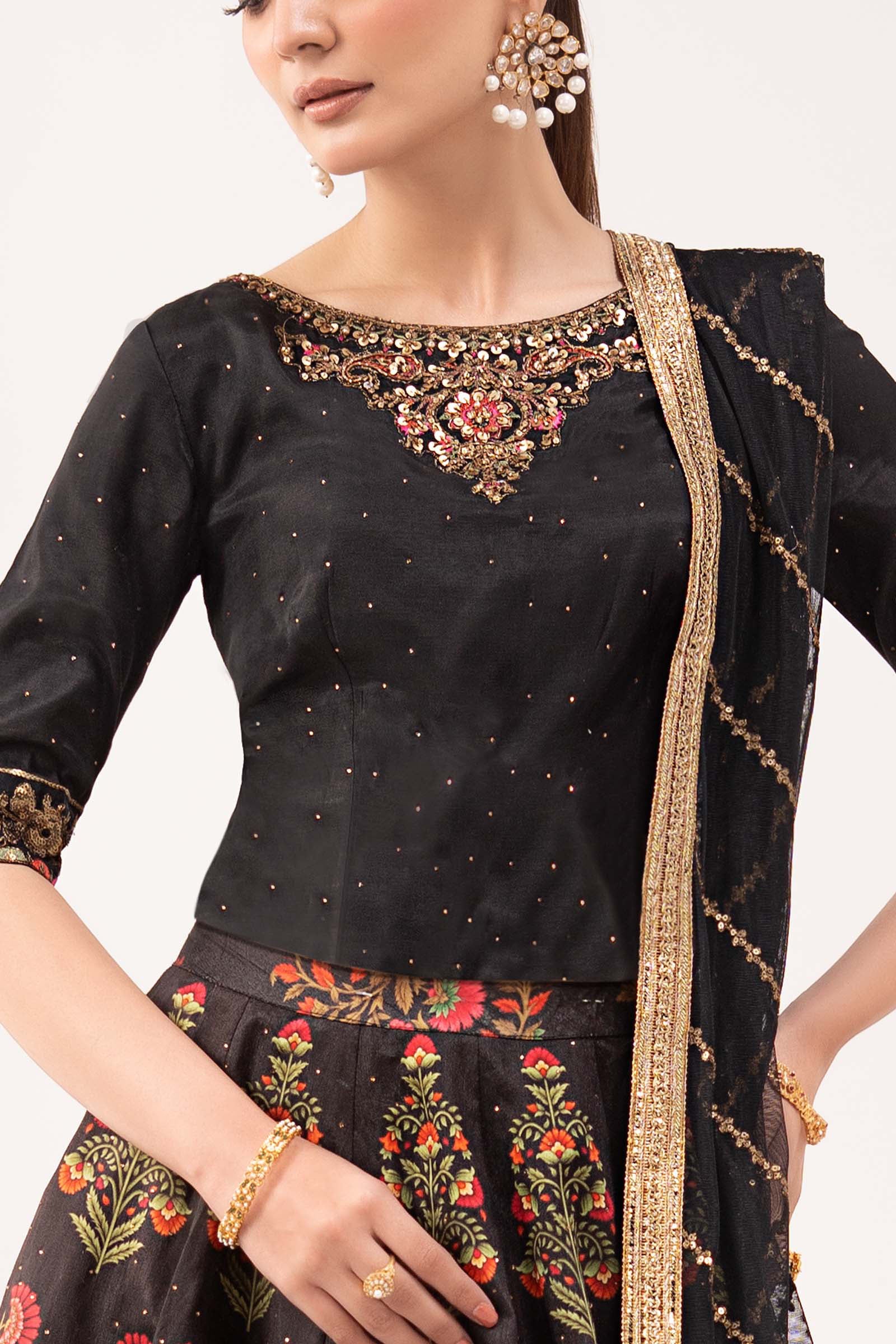 3 Piece Embroidered Raw Silk Suit