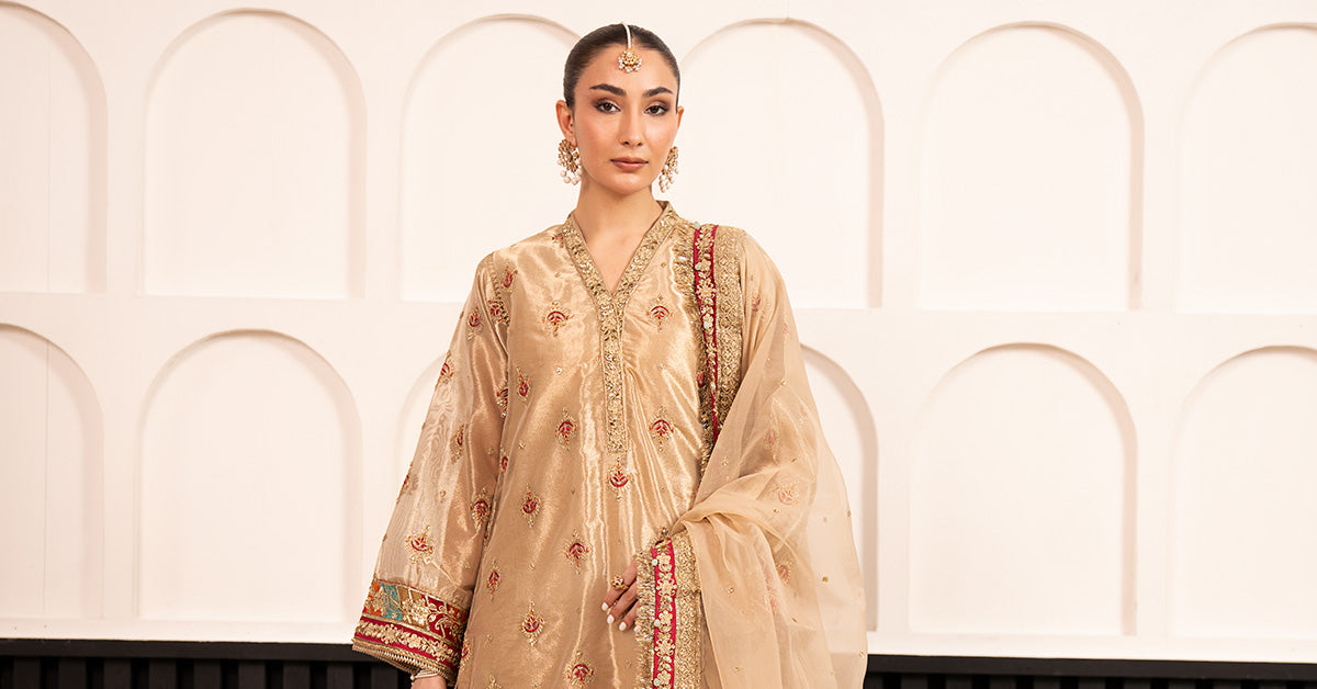 3 Piece Embroidered Tissue Suit