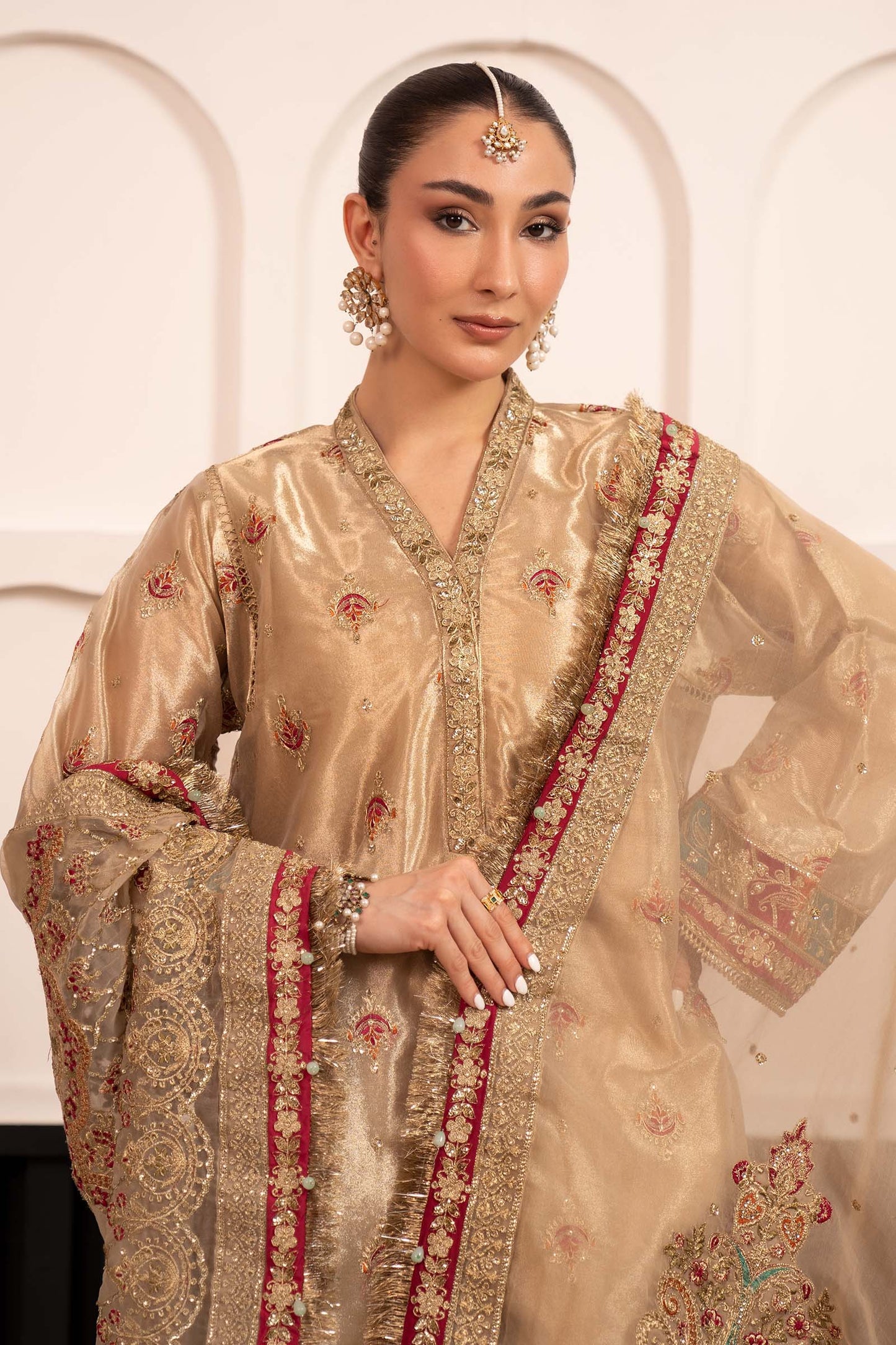 3 Piece Embroidered Tissue Suit