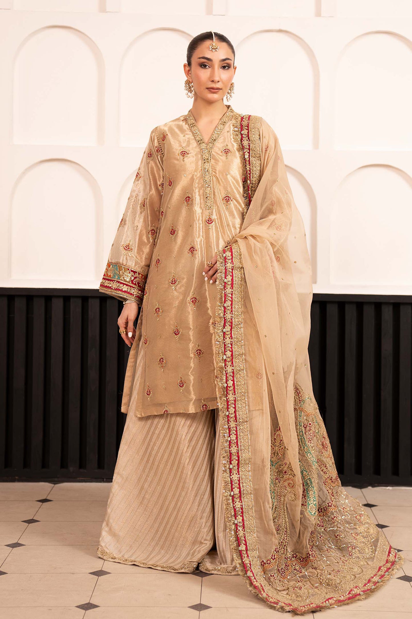3 Piece Embroidered Tissue Suit