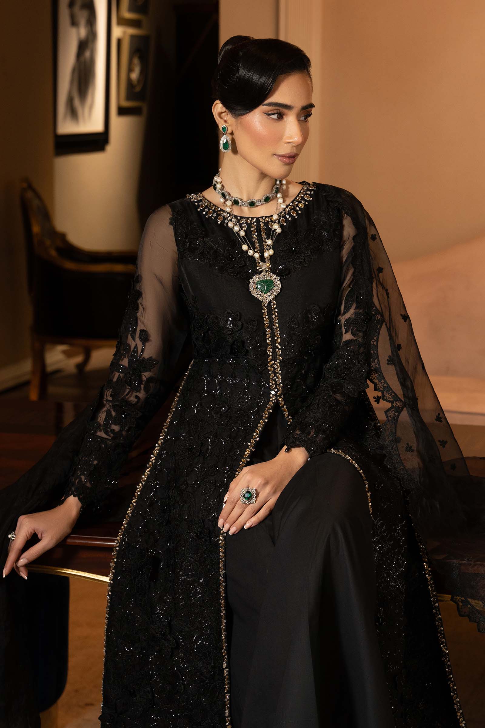 3 Piece Embroidered Organza Suit