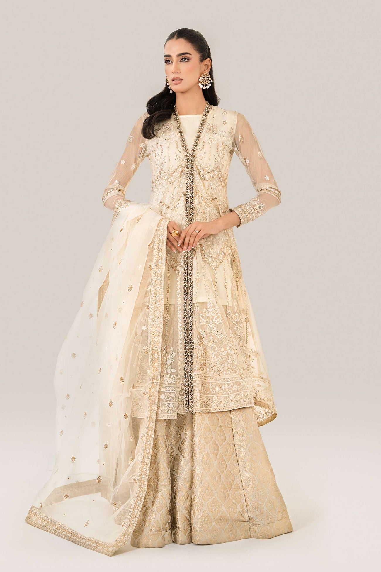 3 Piece Embroidered Net Suit