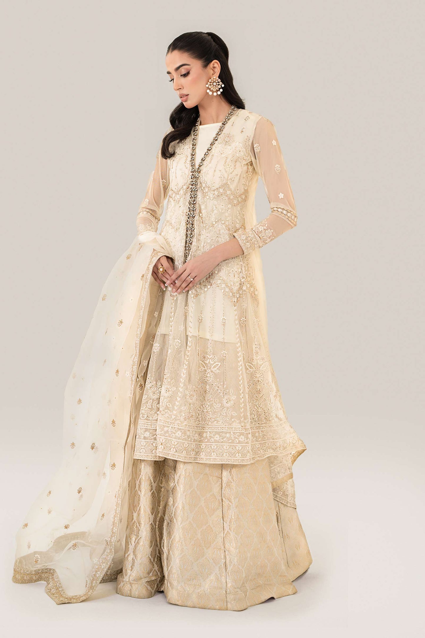 3 Piece Embroidered Net Suit