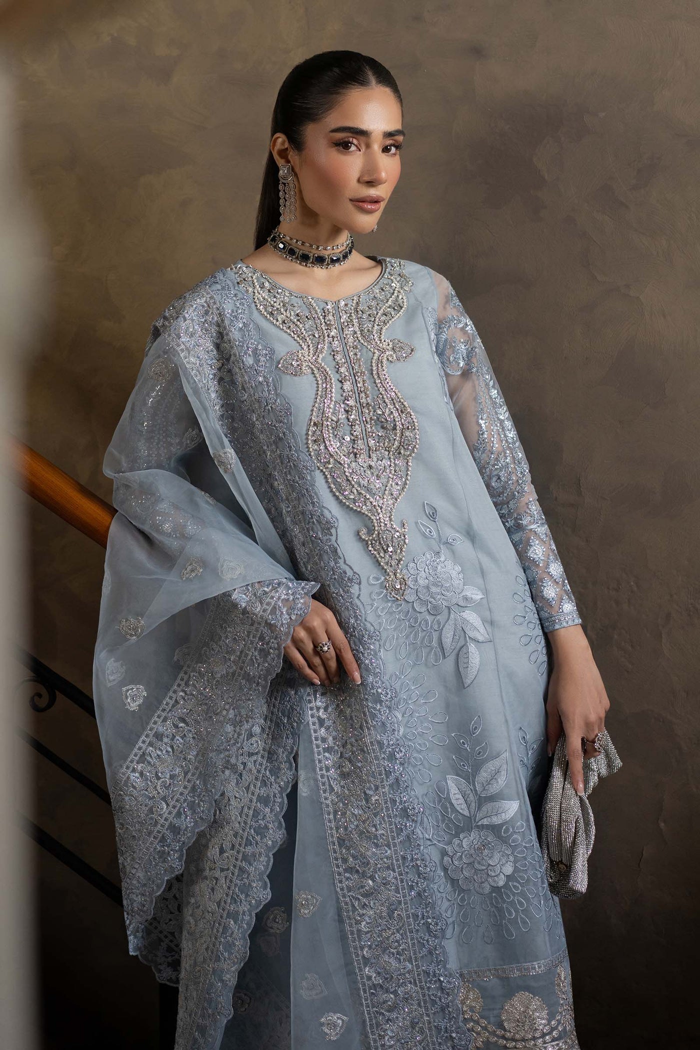 3 Piece Embroidered Organza Suit | SF-EF25-51