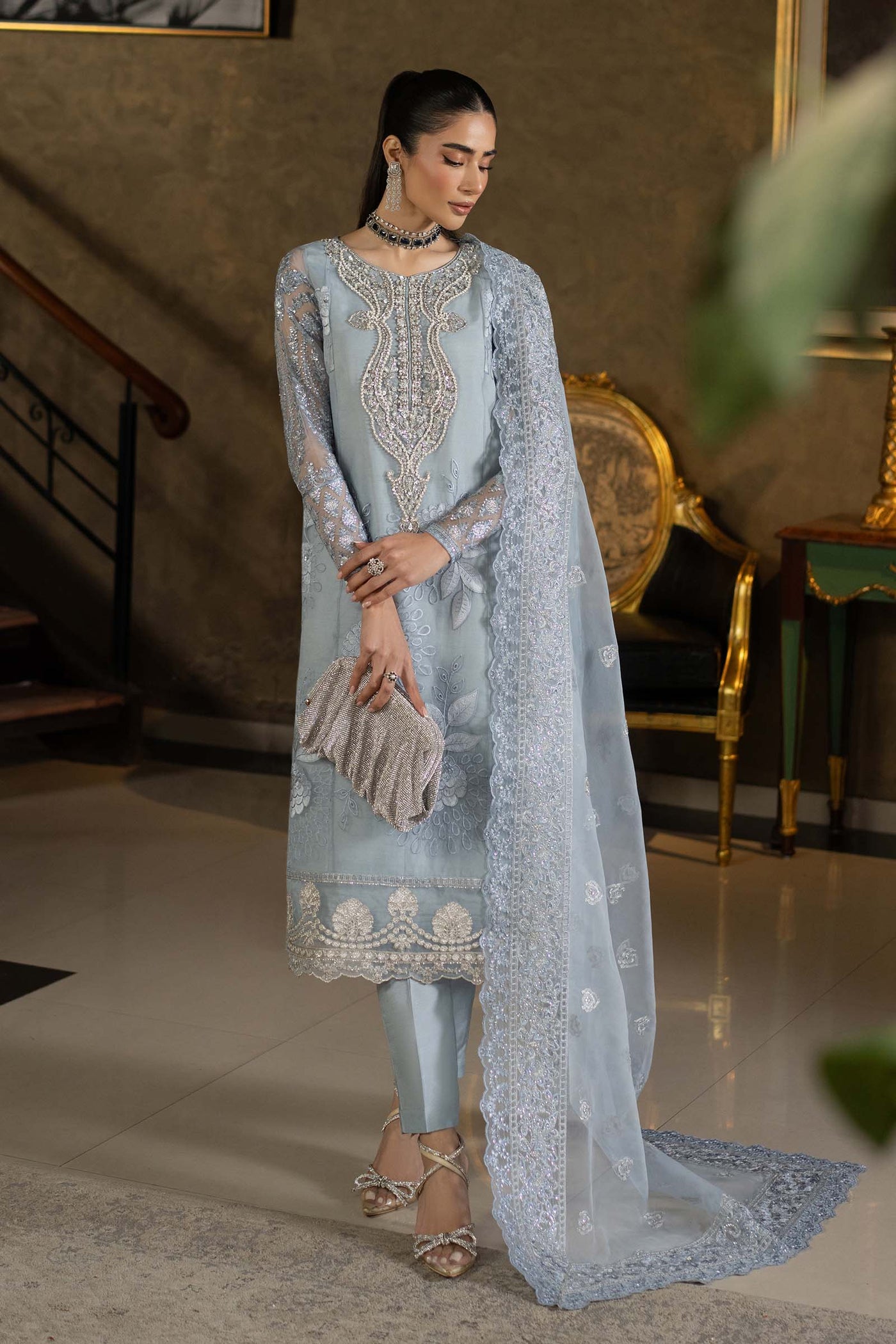 3 Piece Embroidered Organza Suit | SF-EF25-51