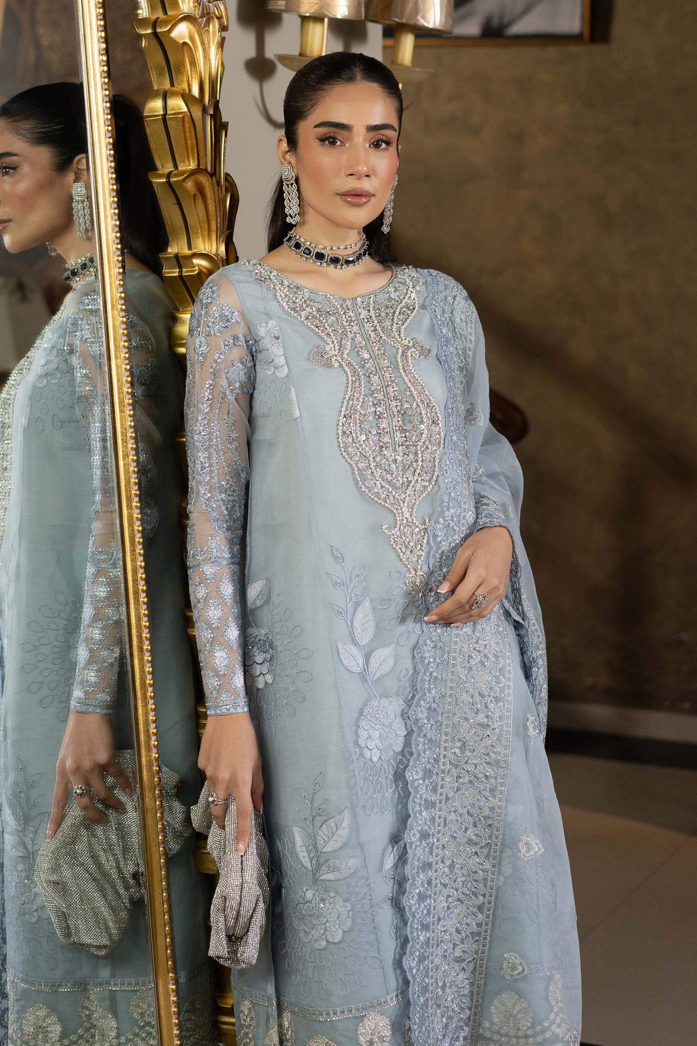 3 Piece Embroidered Organza Suit | SF-EF25-51