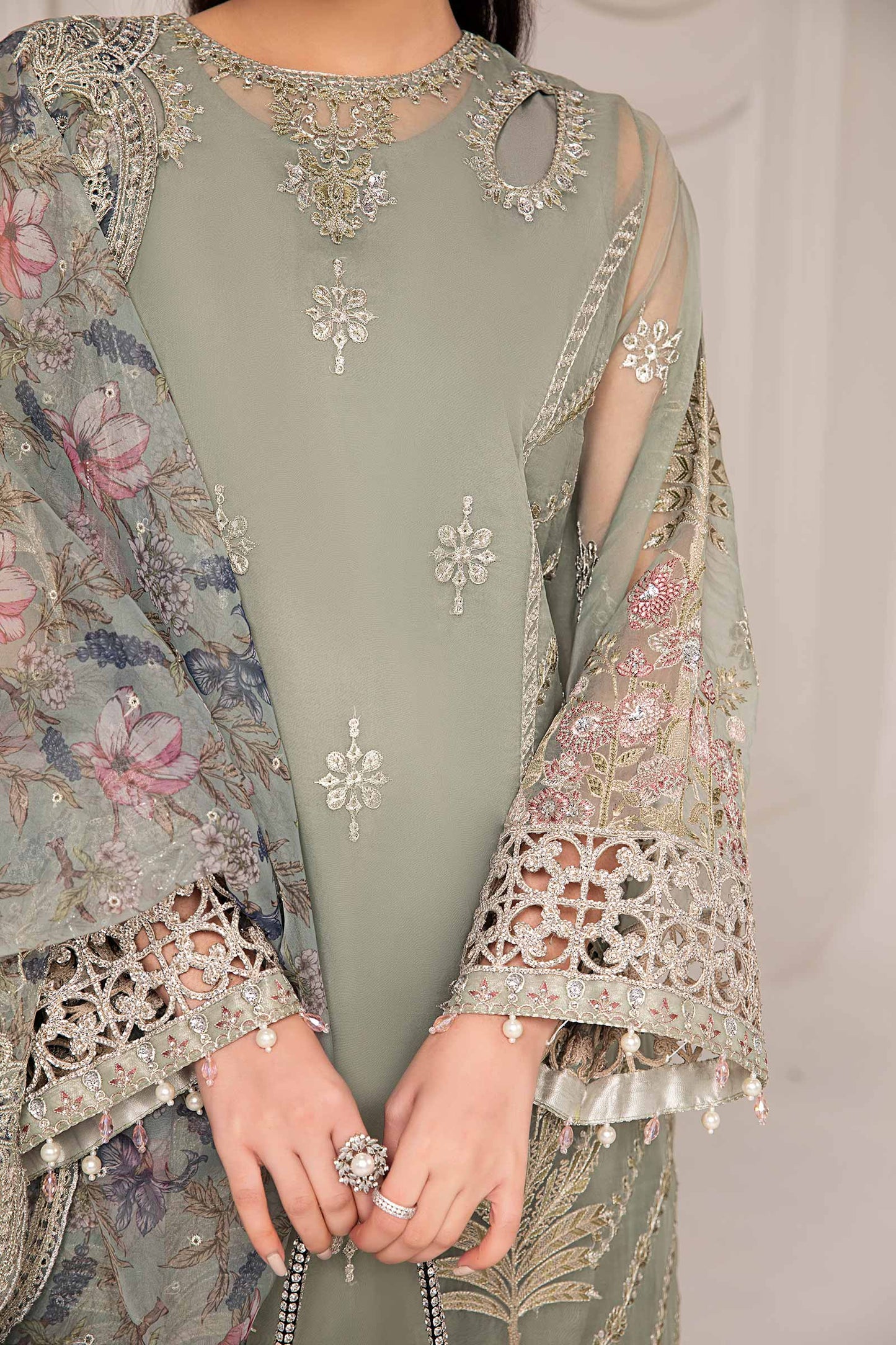 3 Piece Embroidered Organza Suit