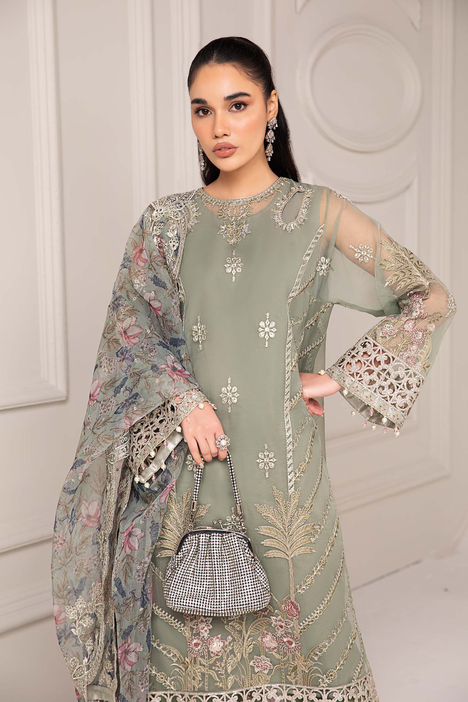 3 Piece Embroidered Organza Suit