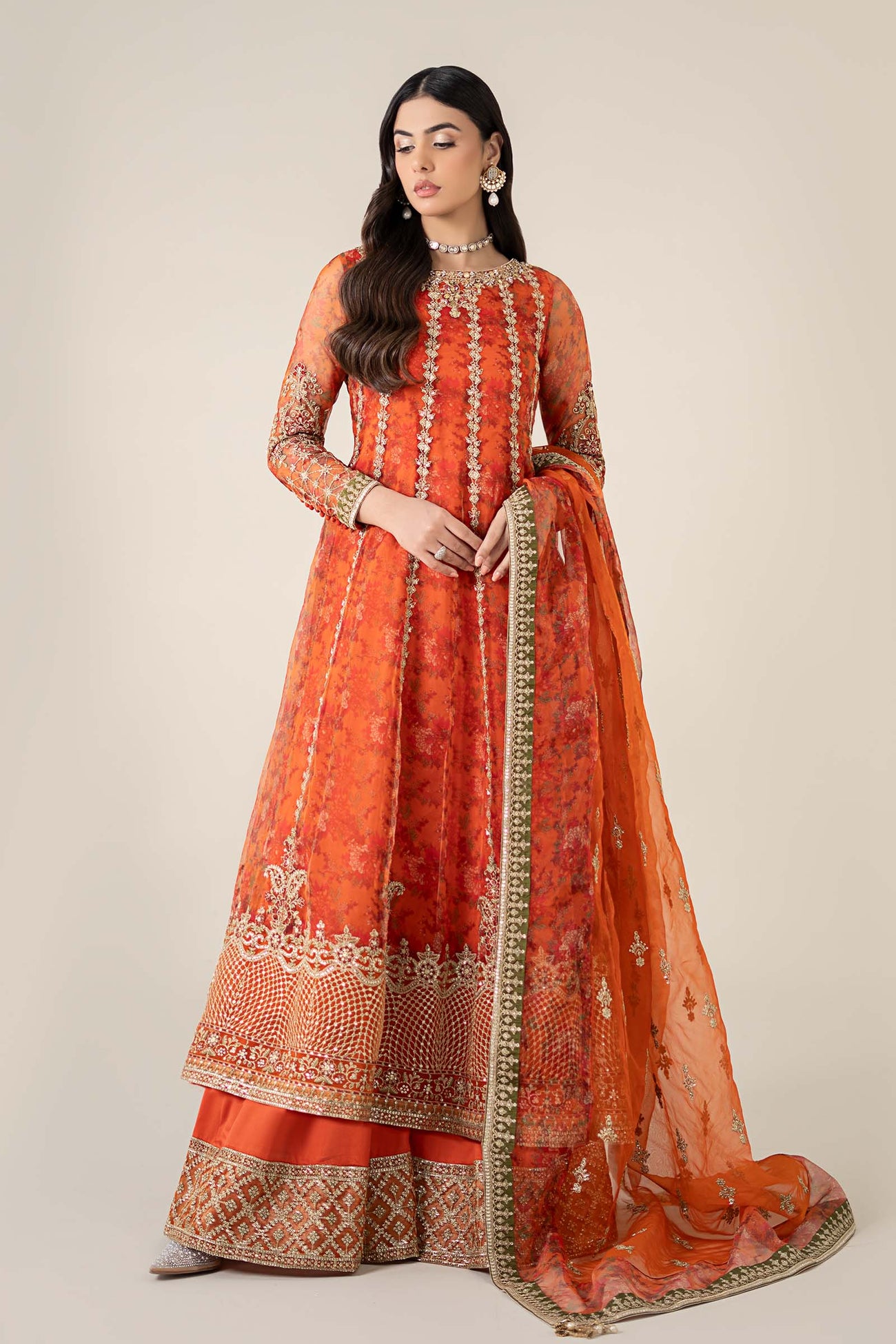 3 Piece Embroidered Organza Suit