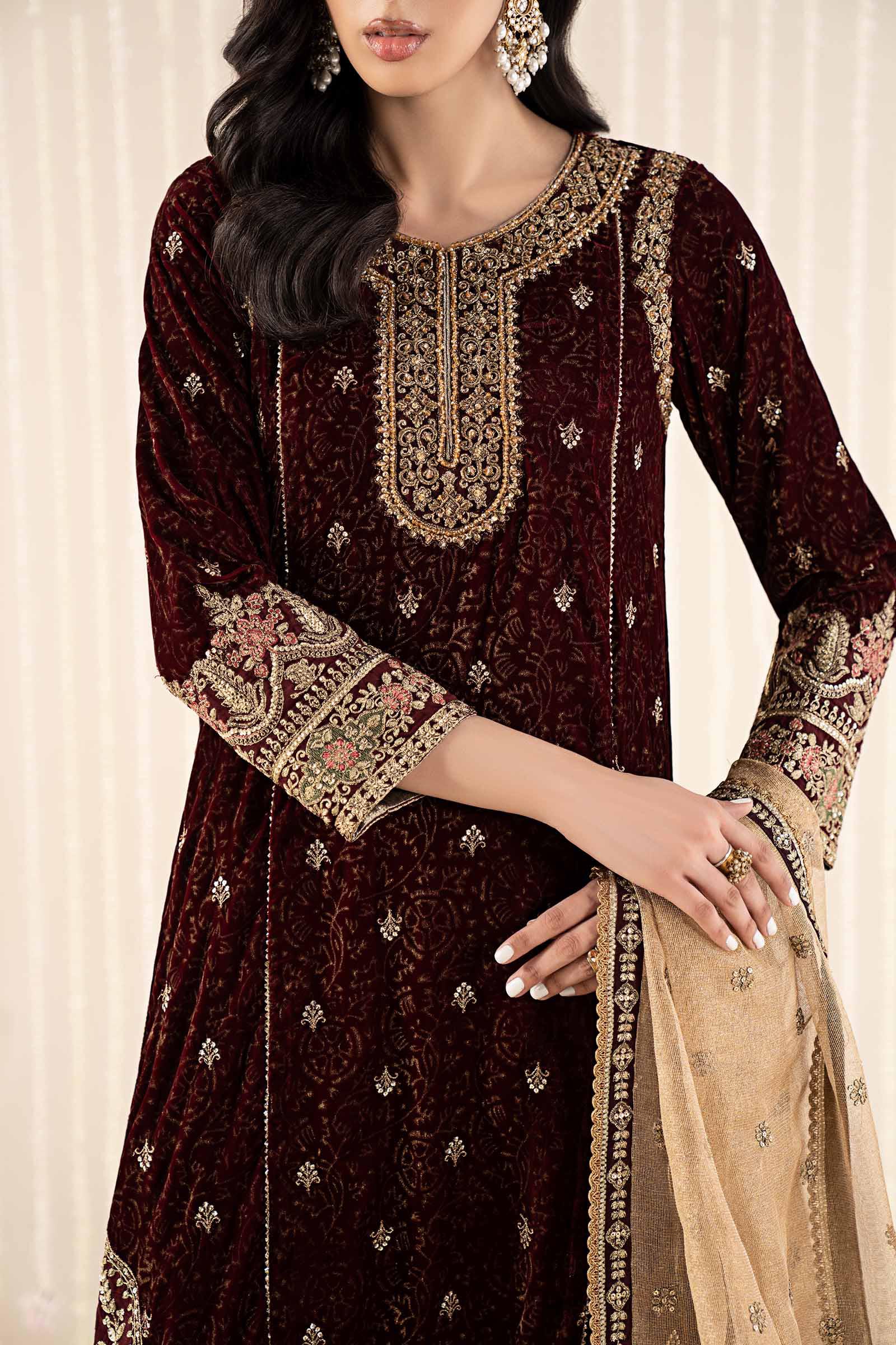 3 Piece Embroidered Velvet Suit