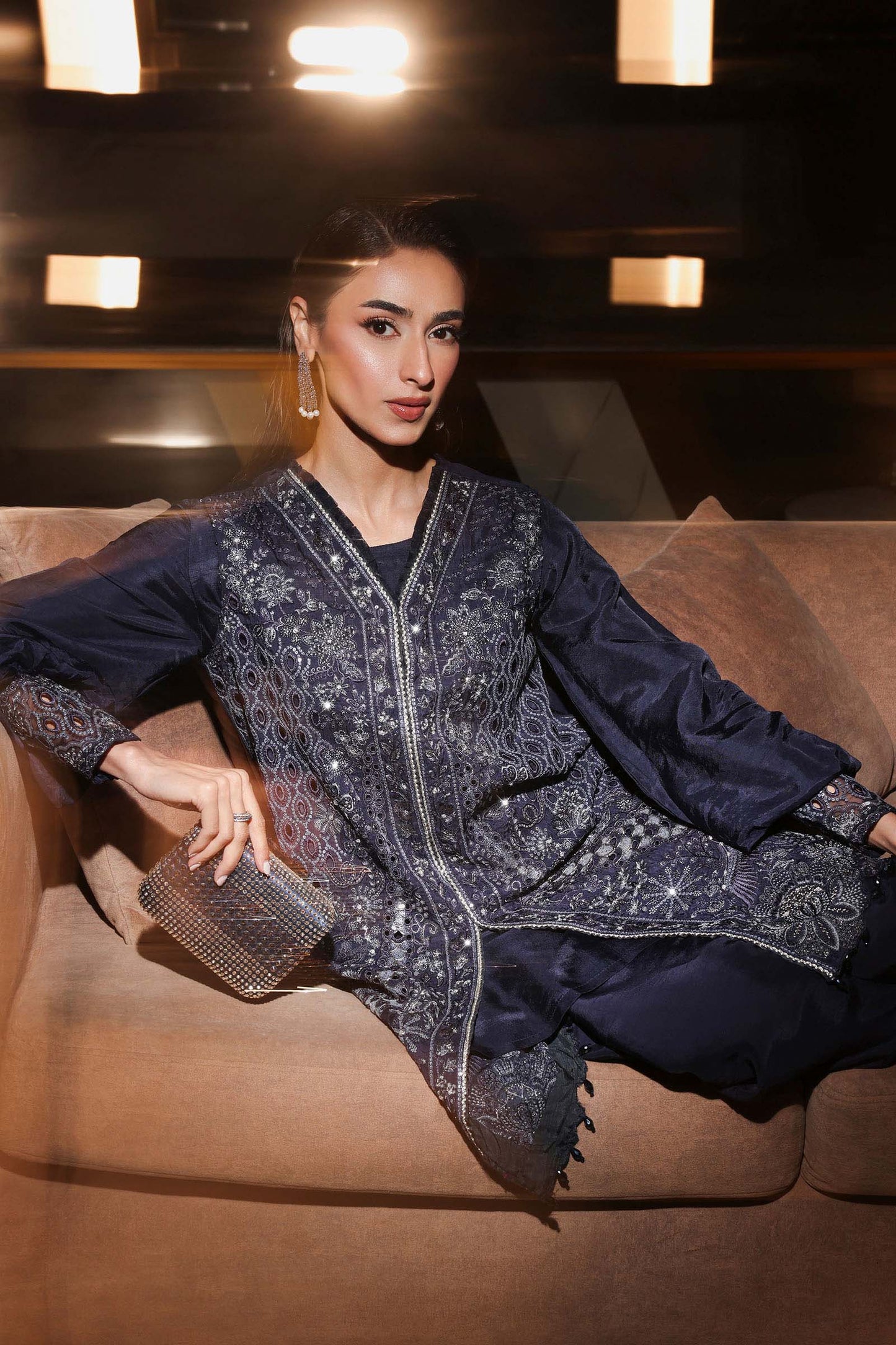 3 Piece Embroidered Raw Silk Suit
