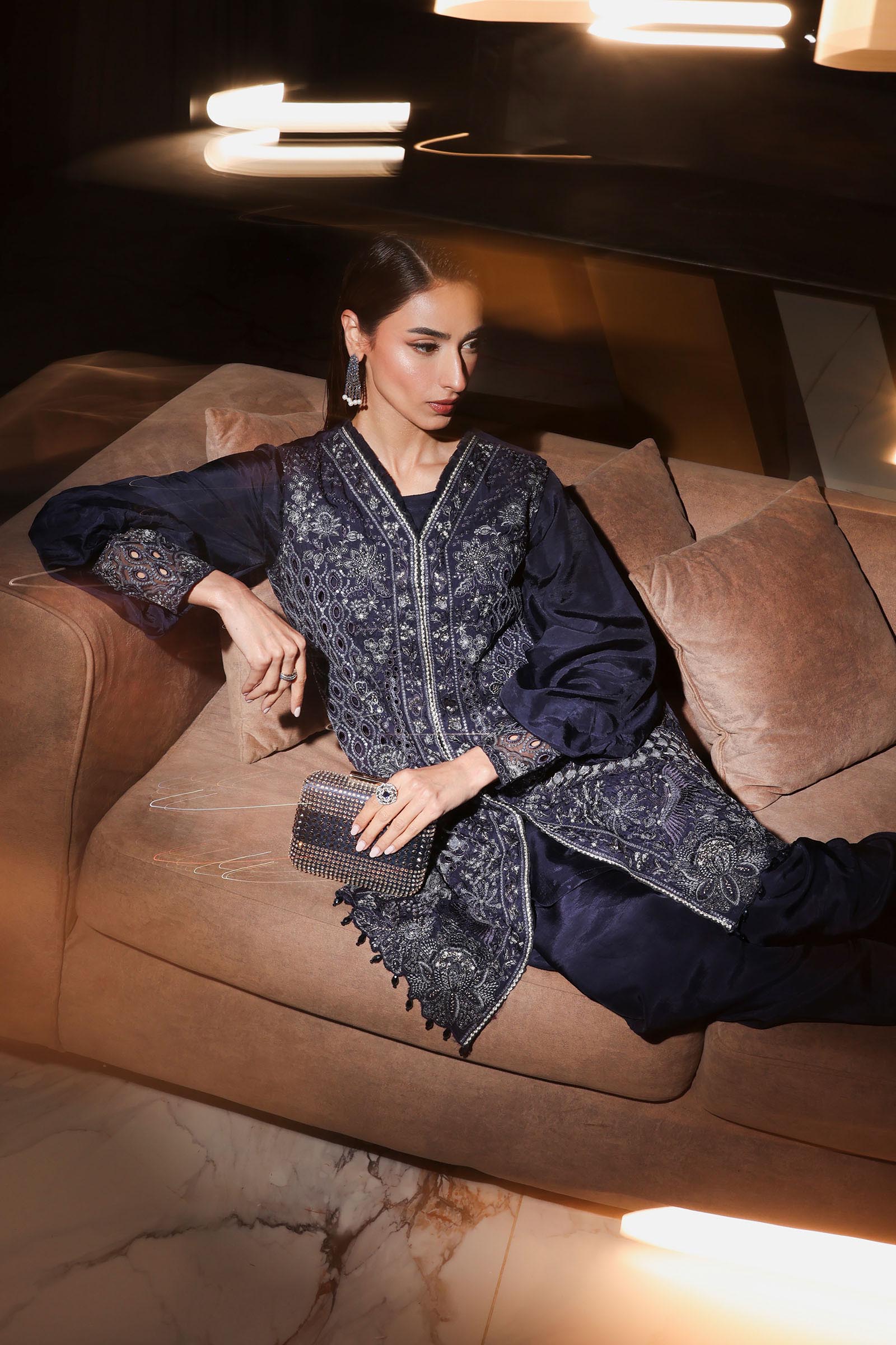 3 Piece Embroidered Raw Silk Suit