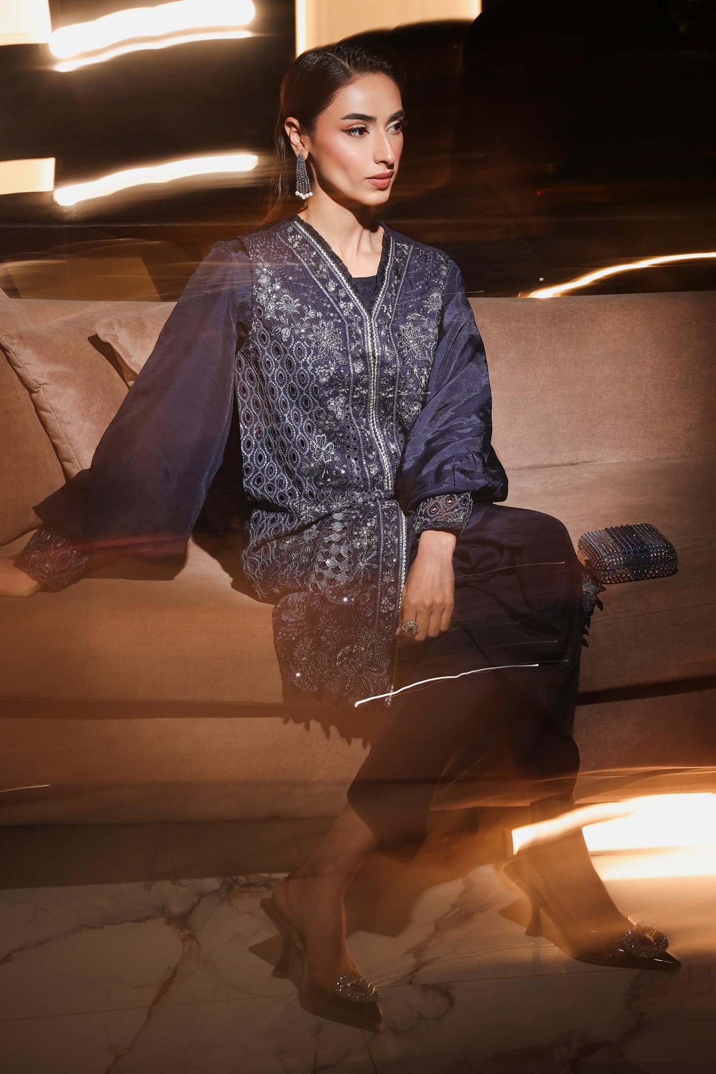 3 Piece Embroidered Raw Silk Suit