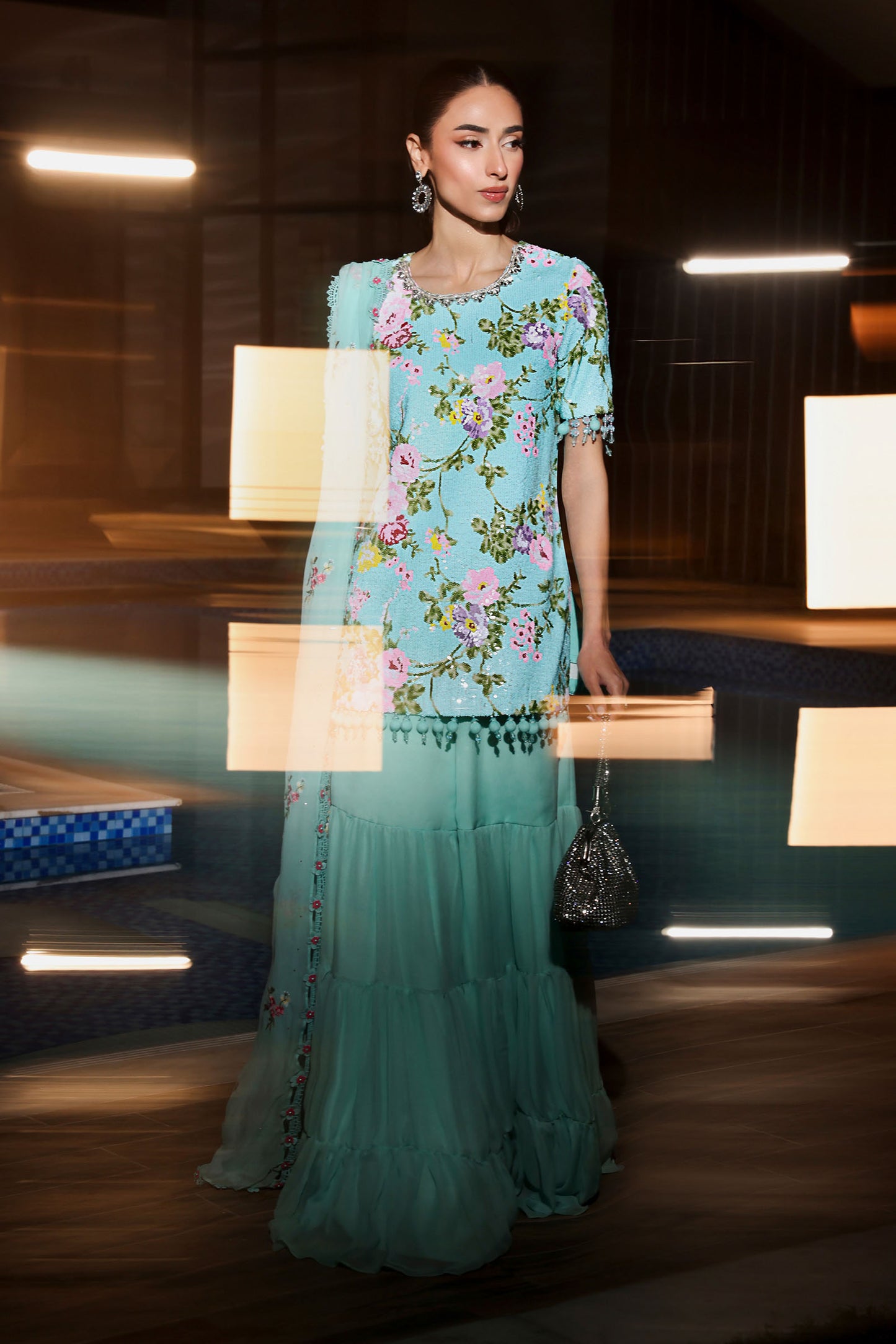 3 Piece Embroidered Net Suit