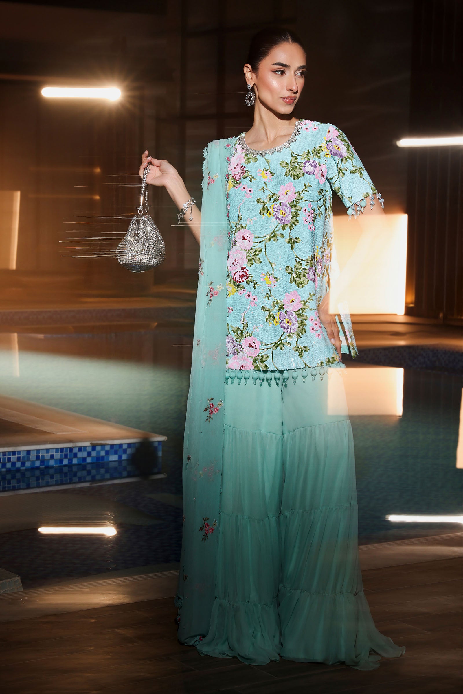 3 Piece Embroidered Net Suit