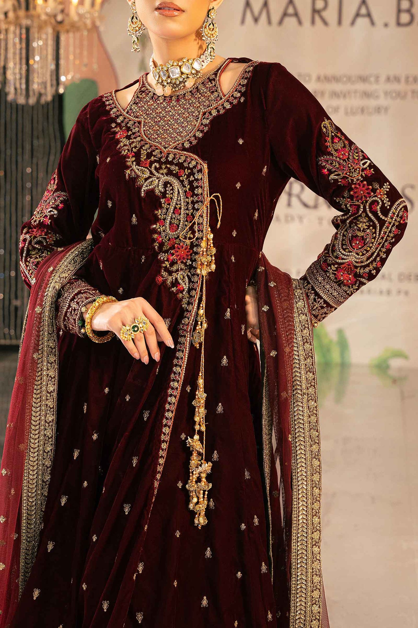 3 Piece Embroidered Velvet Suit