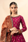 3 Piece Embroidered Raw Silk Suit