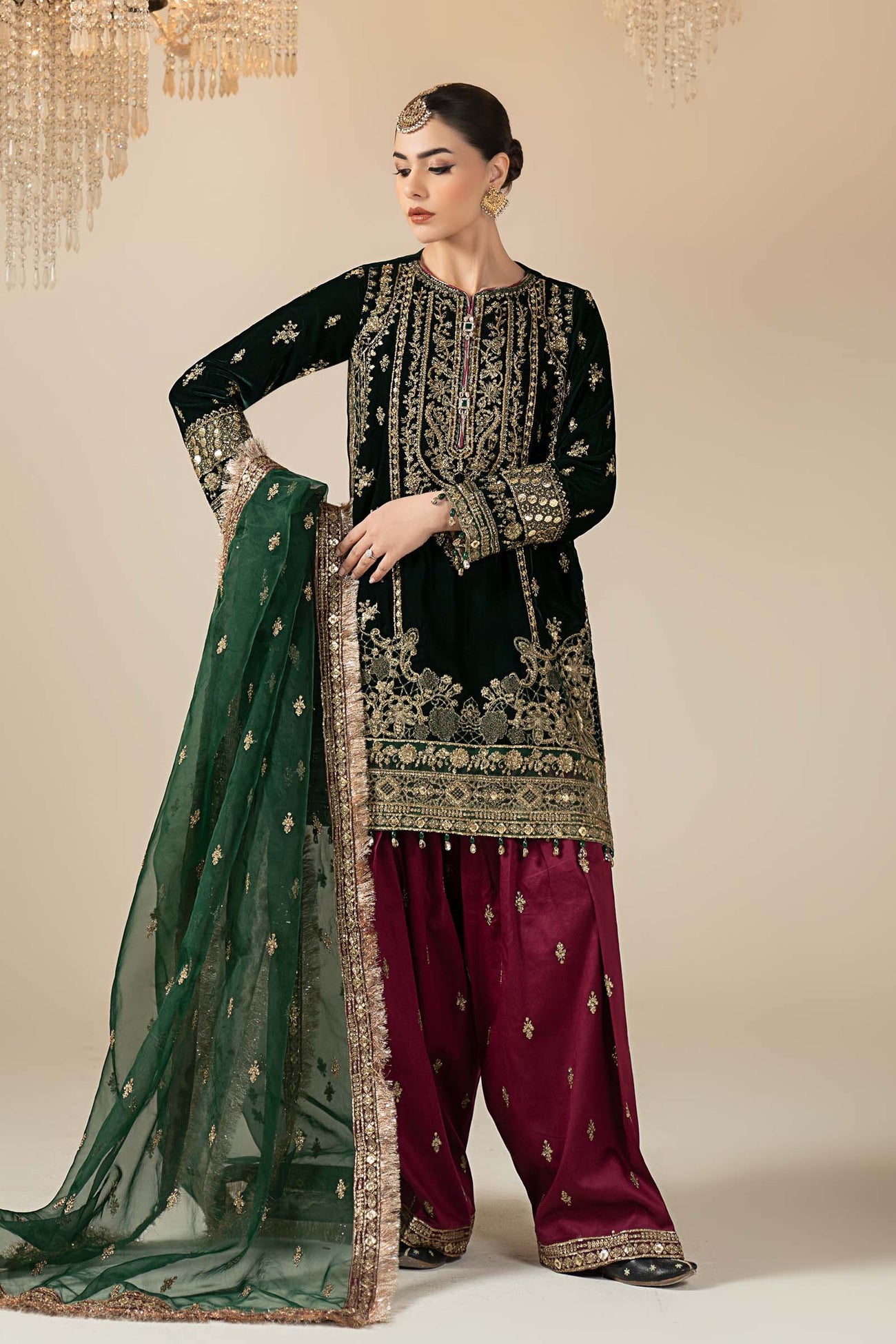 3 Piece Embroidered Velvet Suit