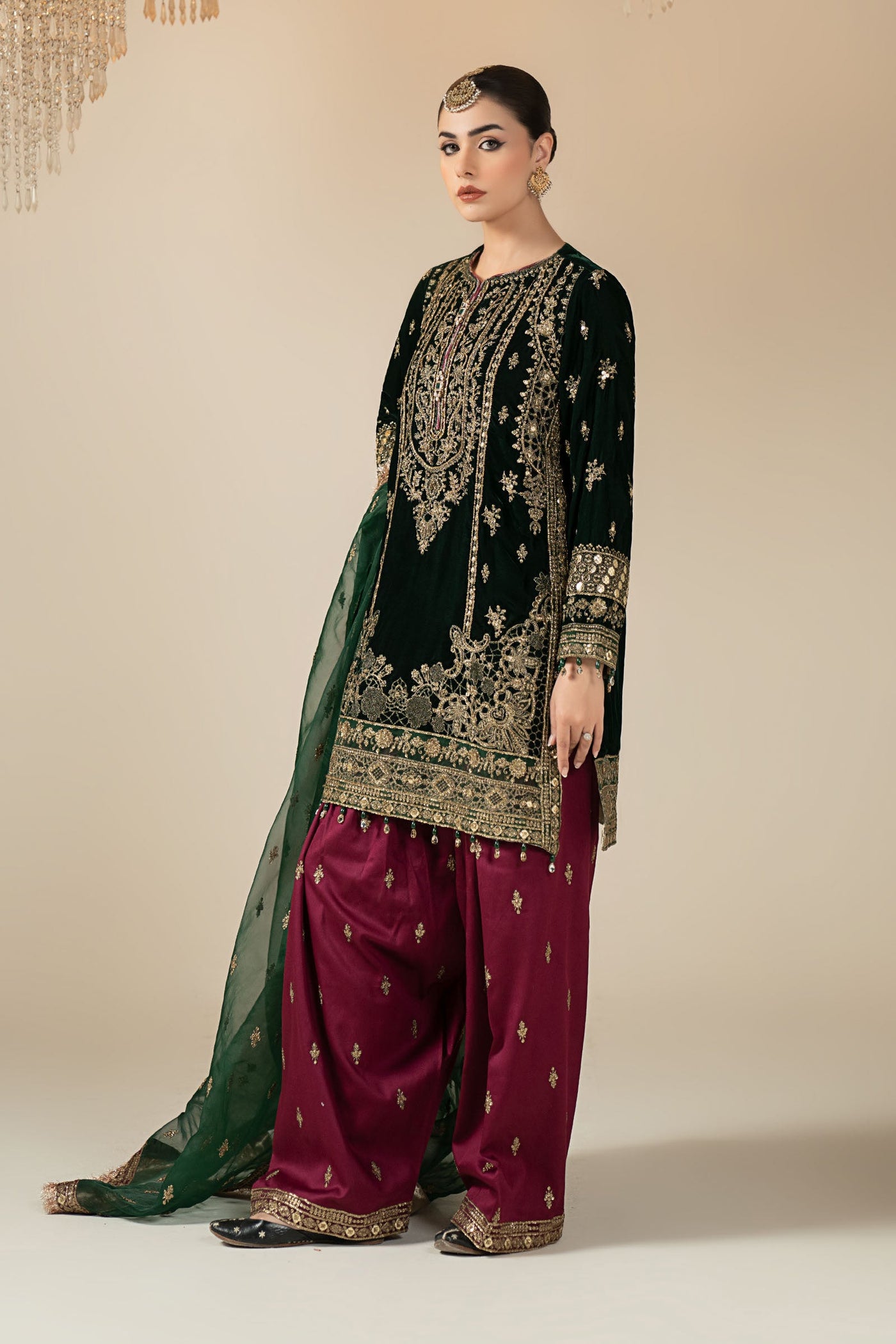 3 Piece Embroidered Velvet Suit